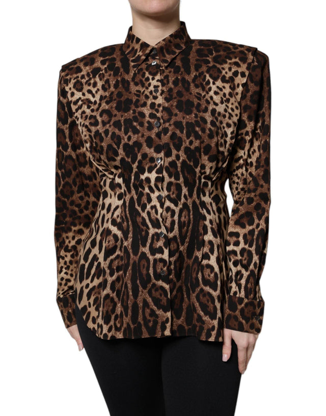 Dolce & Gabbana Brown Leopard Silk Button Down Coat Jacket - Hilstor