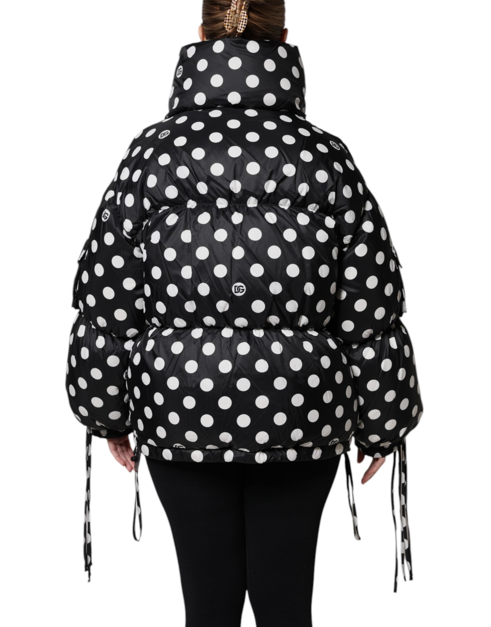 Dolce &amp; Gabbana sort hvid polka Dot pufferjakke med fuld lynlås