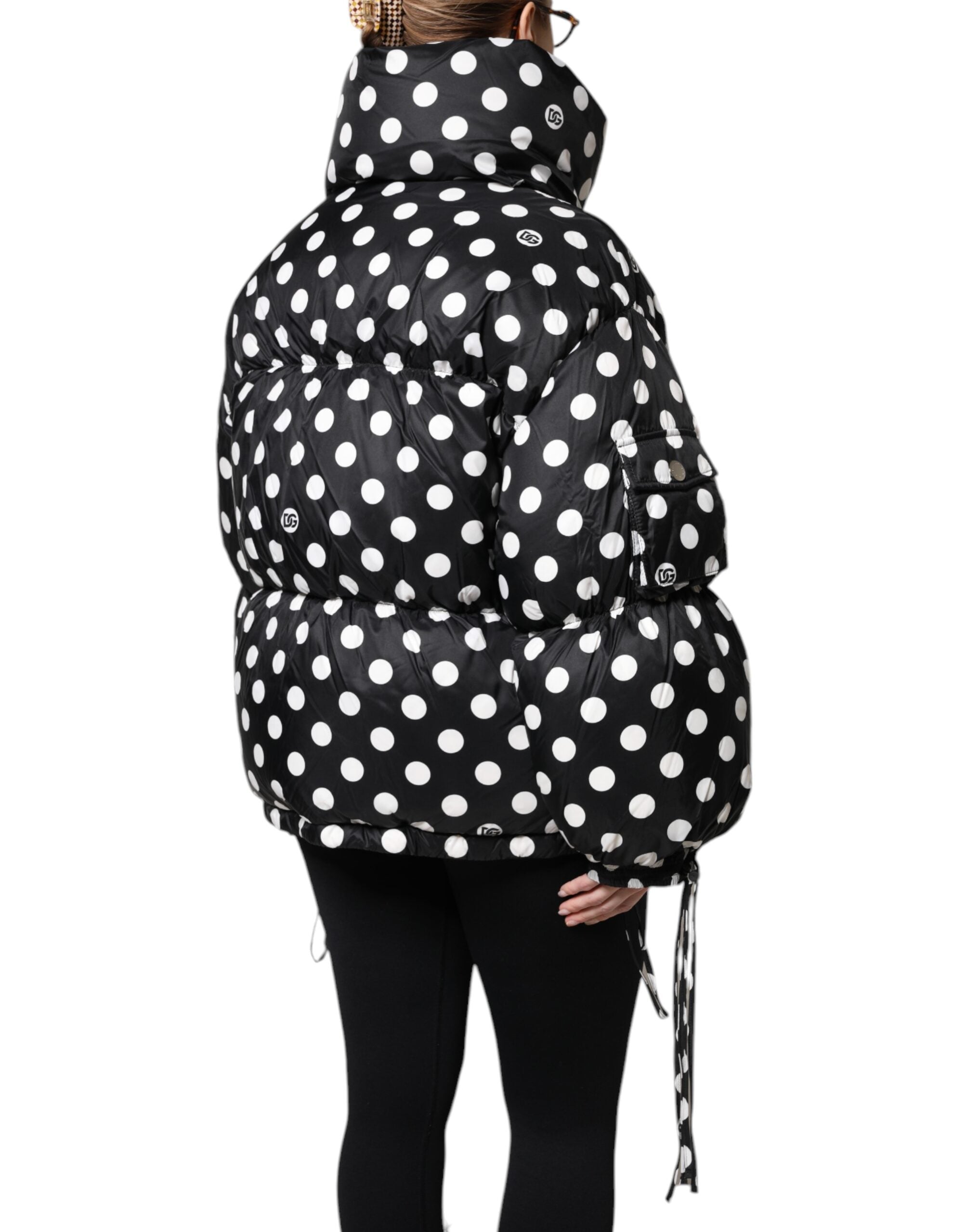 Dolce &amp; Gabbana sort hvid polka Dot pufferjakke med fuld lynlås