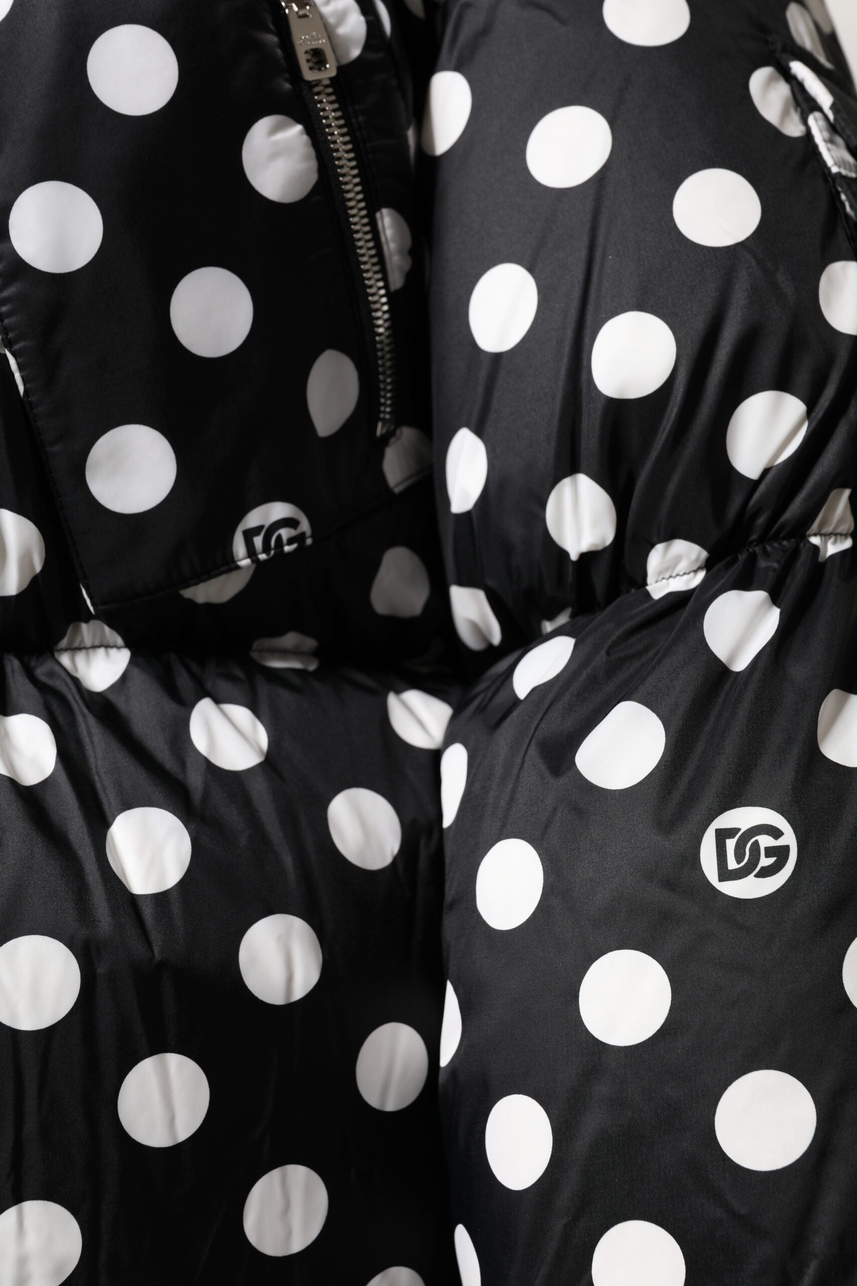 Dolce &amp; Gabbana sort hvid polka Dot pufferjakke med fuld lynlås