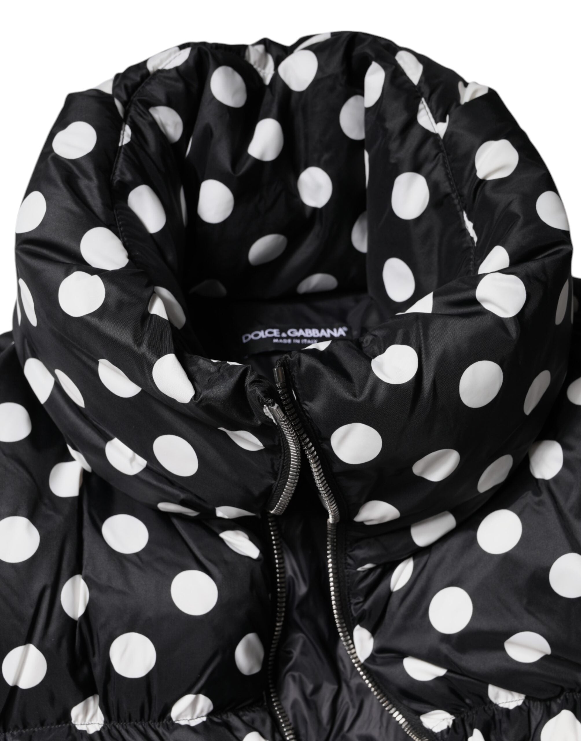 Dolce &amp; Gabbana sort hvid polka Dot pufferjakke med fuld lynlås