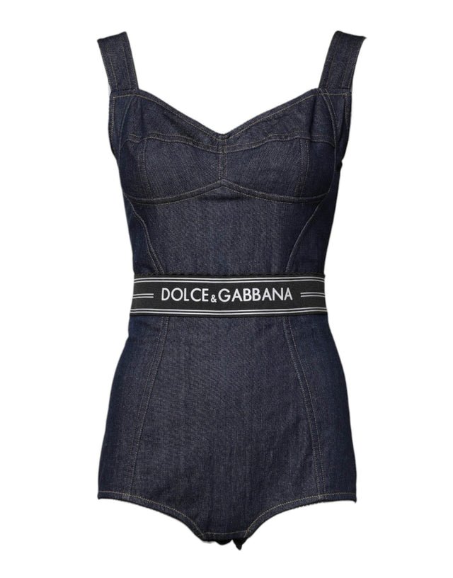 Dolce & Gabbana Blue Cotton Stretch Sleeveless Bodycon Denim Bodysuit - Hilstor