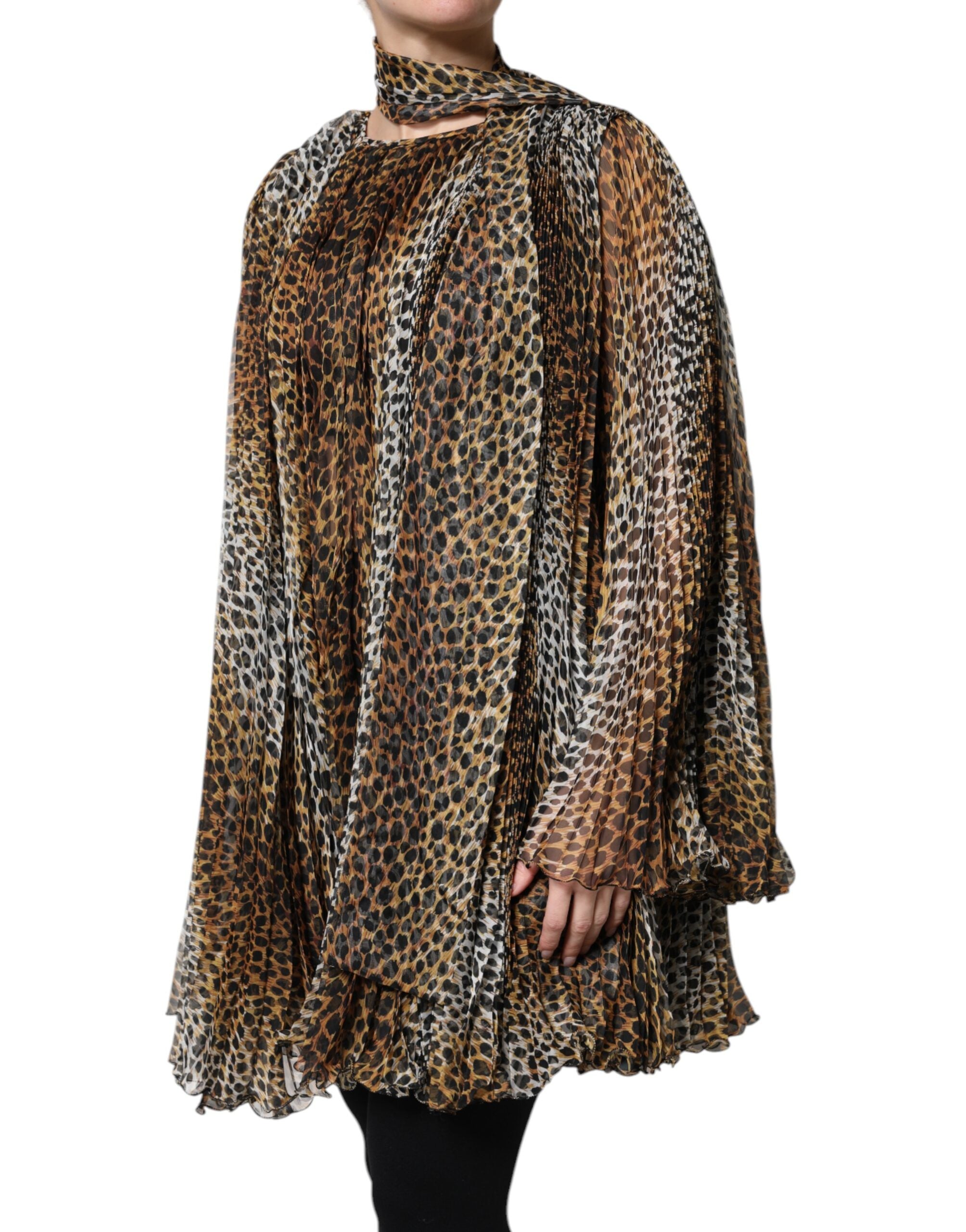 Dolce &amp; Gabbana brun leopardprint halstørklæde Chiffon kjole