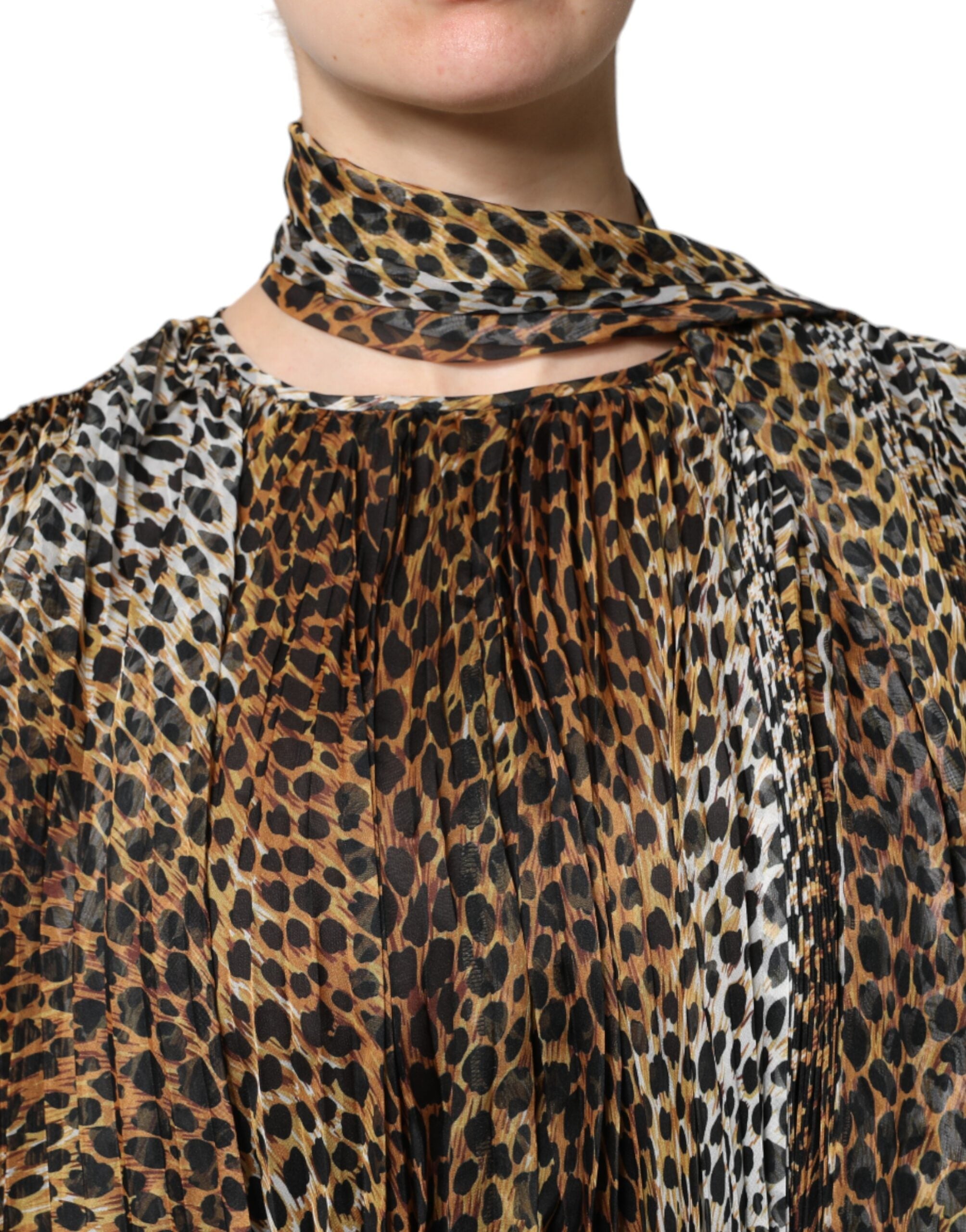 Dolce &amp; Gabbana brun leopardprint halstørklæde Chiffon kjole