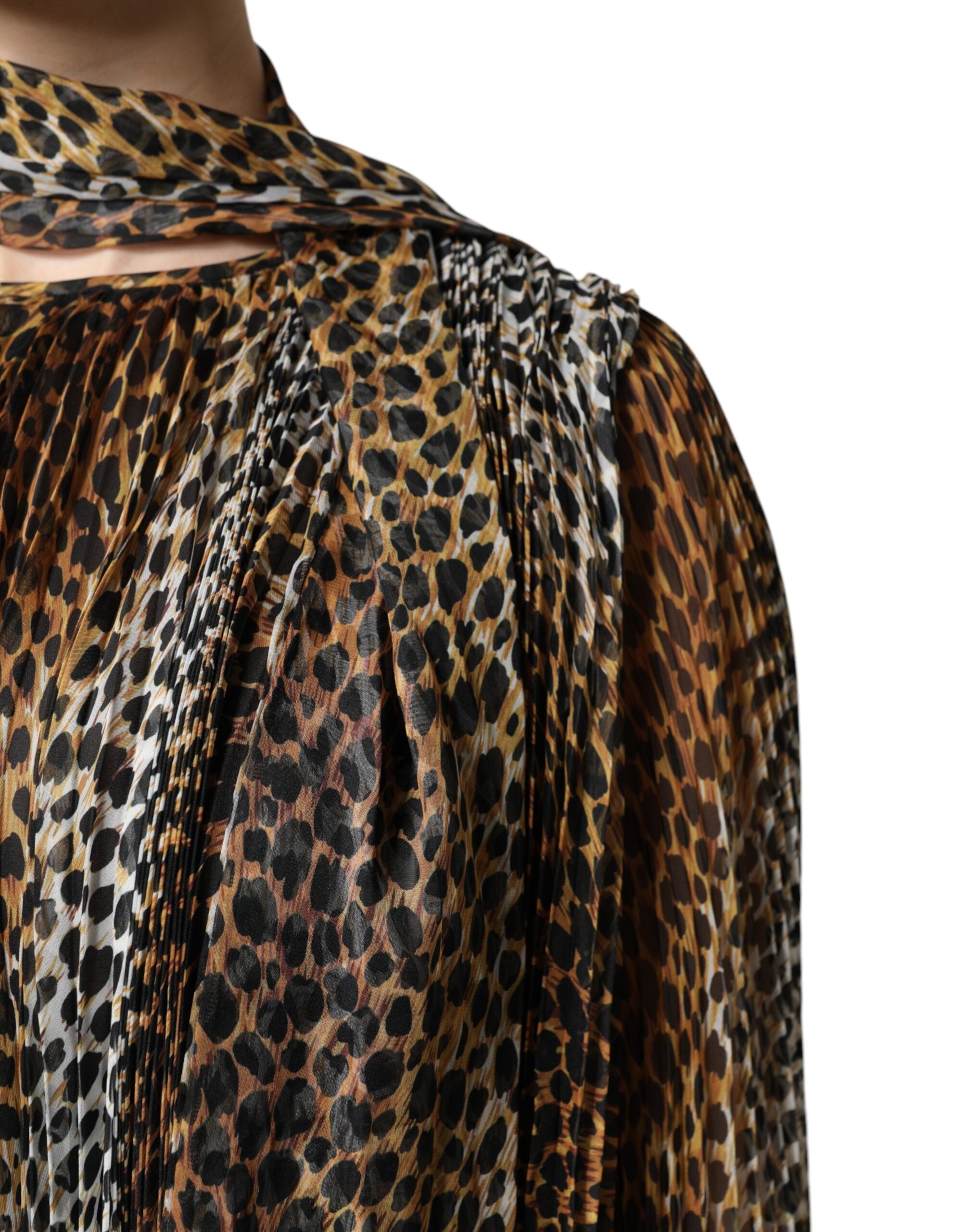 Dolce &amp; Gabbana brun leopardprint halstørklæde Chiffon kjole