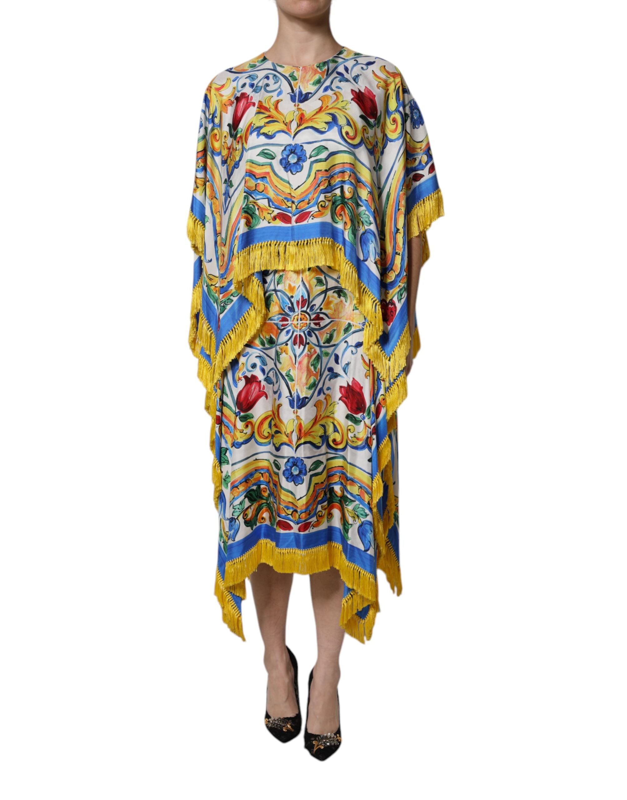Dolce &amp; Gabbana Flerfärgad Majolica Kaftan Kortärmad Maxiklänning