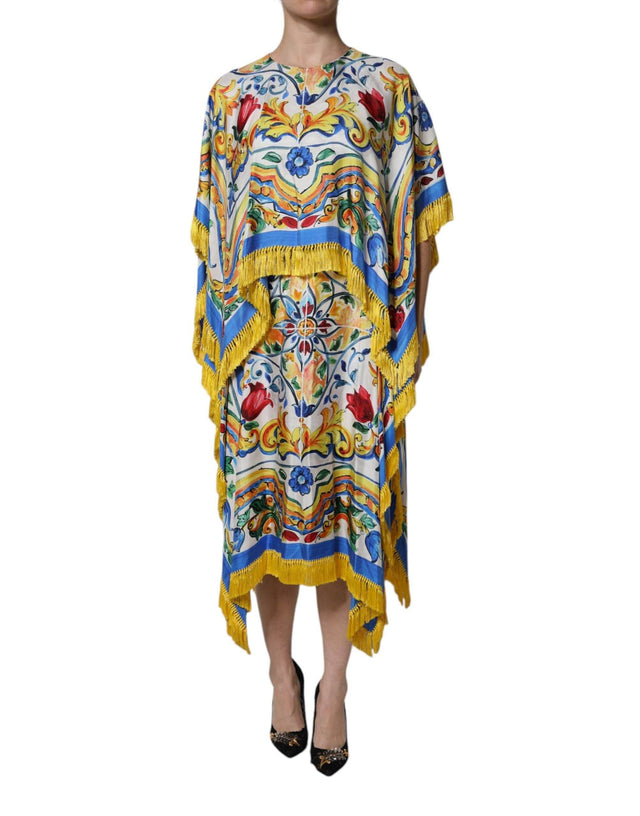 Dolce & Gabbana Multicolor Majolica Kaftan Short Sleeves Maxi Dress - Hilstor
