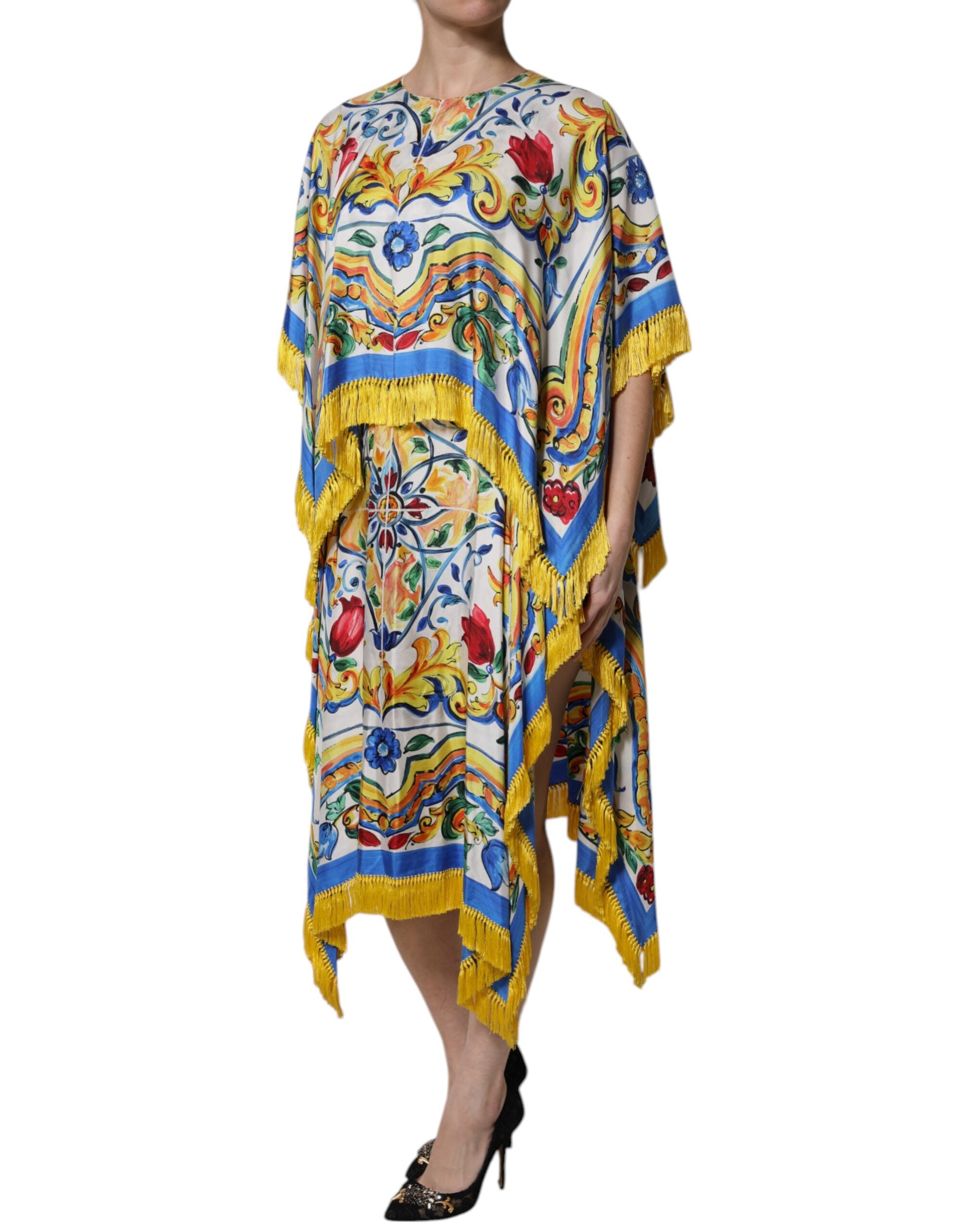 Dolce &amp; Gabbana Flerfärgad Majolica Kaftan Kortärmad Maxiklänning
