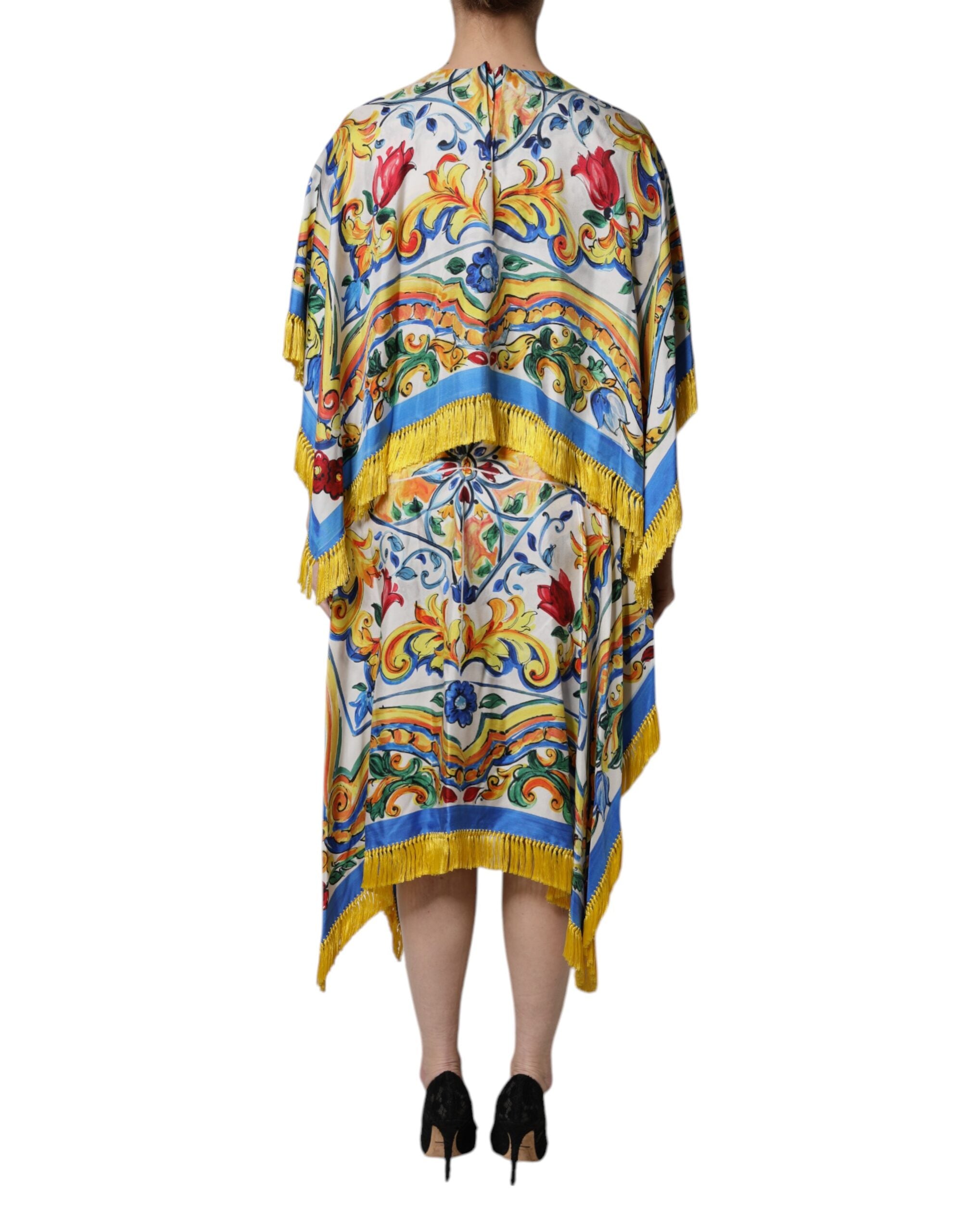 Dolce &amp; Gabbana Flerfärgad Majolica Kaftan Kortärmad Maxiklänning