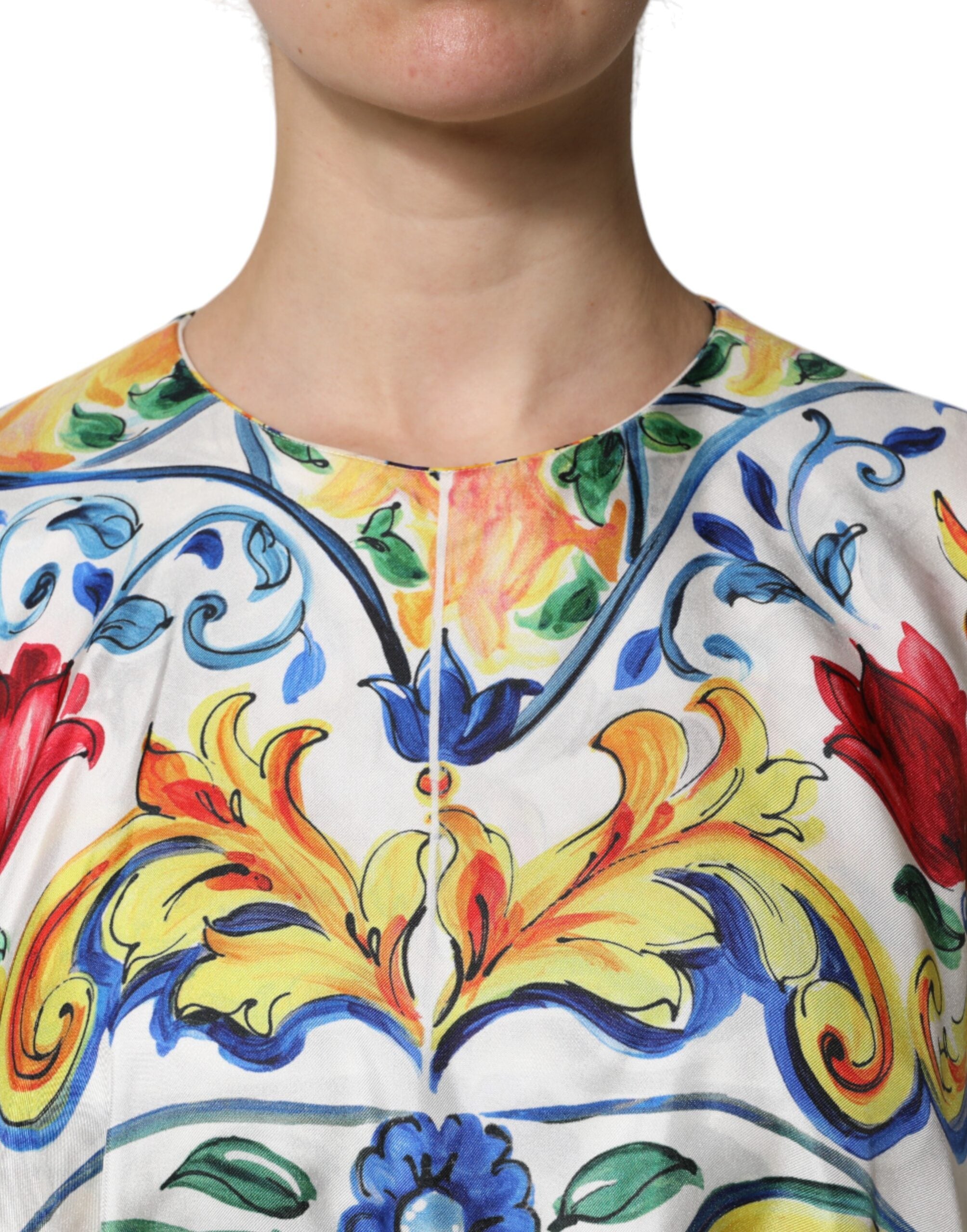 Dolce &amp; Gabbana Flerfärgad Majolica Kaftan Kortärmad Maxiklänning
