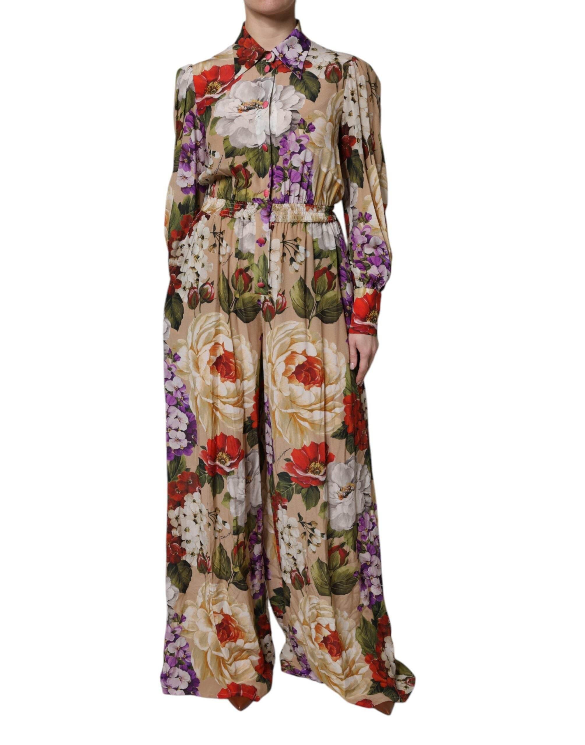 Dolce & Gabbana Multicolor Floral Wide Leg Jumpsuit Dress - Hilstor