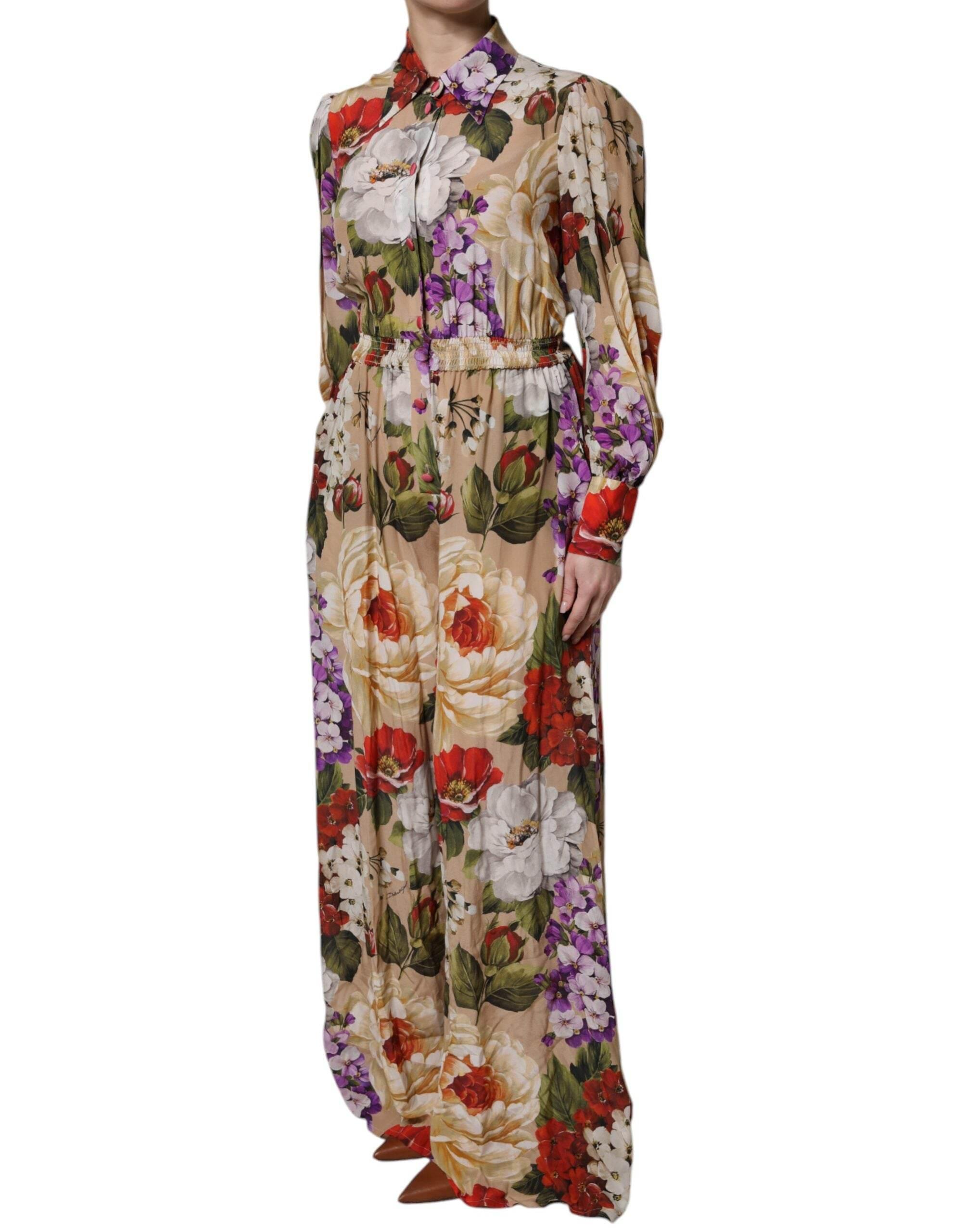 Dolce & Gabbana Multicolor Floral Wide Leg Jumpsuit Dress - Hilstor