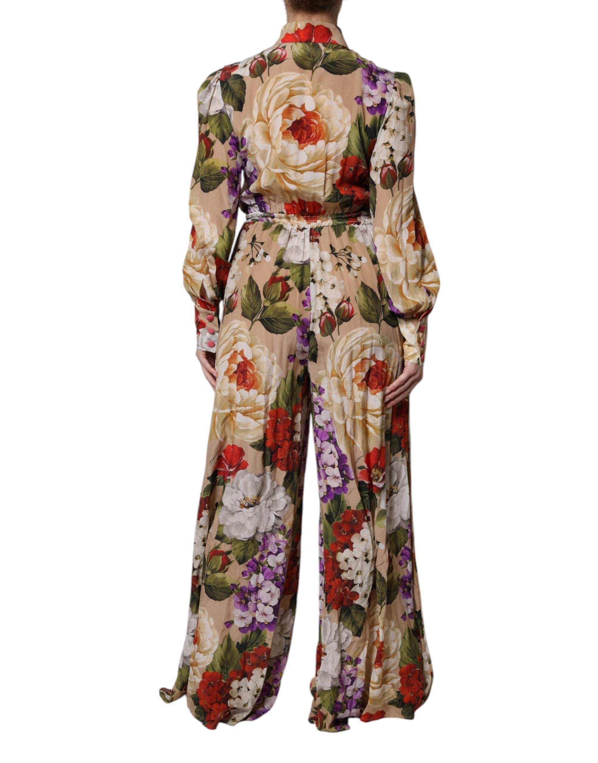 Dolce & Gabbana Multicolor Floral Wide Leg Jumpsuit Dress - Hilstor