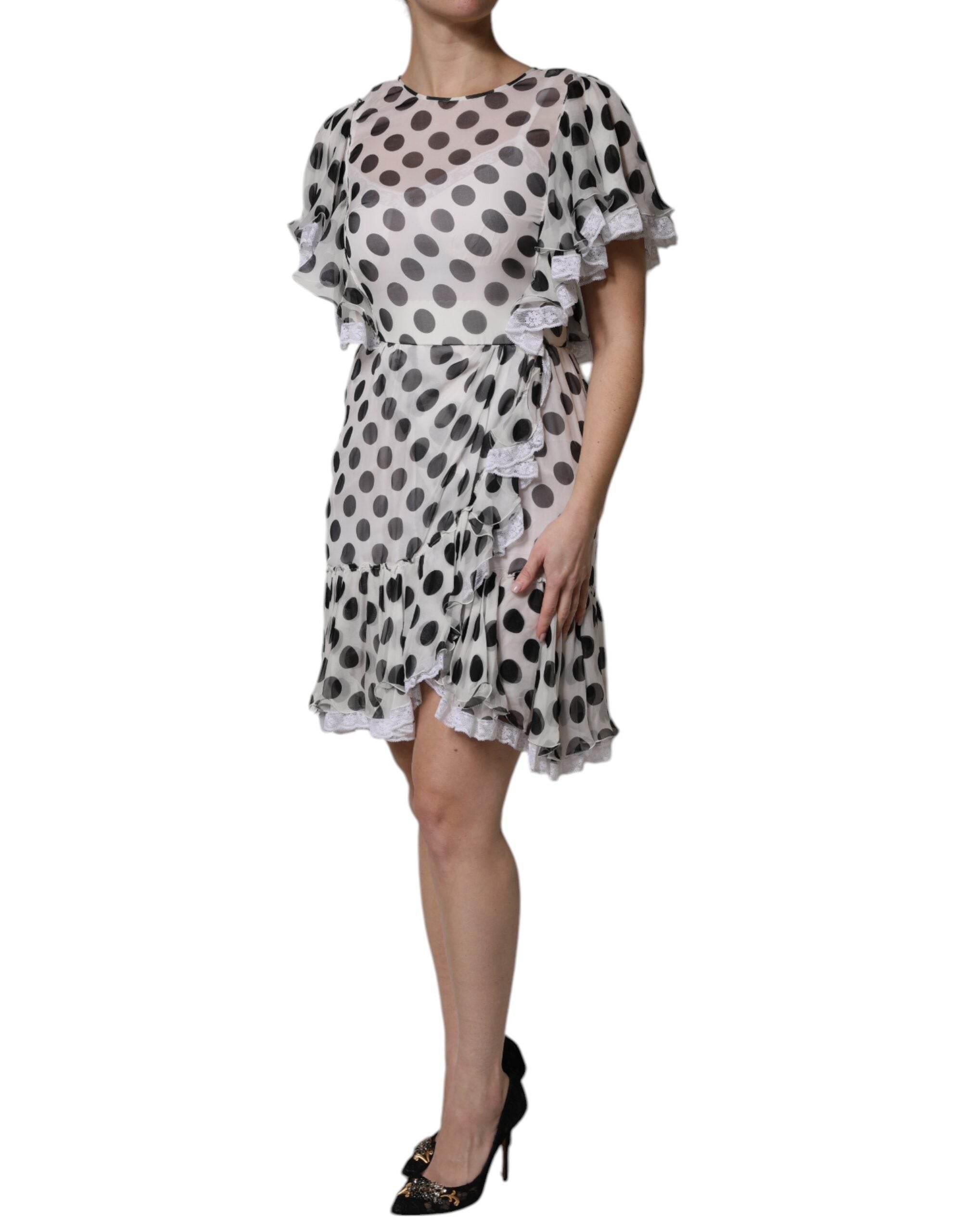 Dolce & Gabbana White Polka Dotted Silk Blend A-line Dress - Hilstor