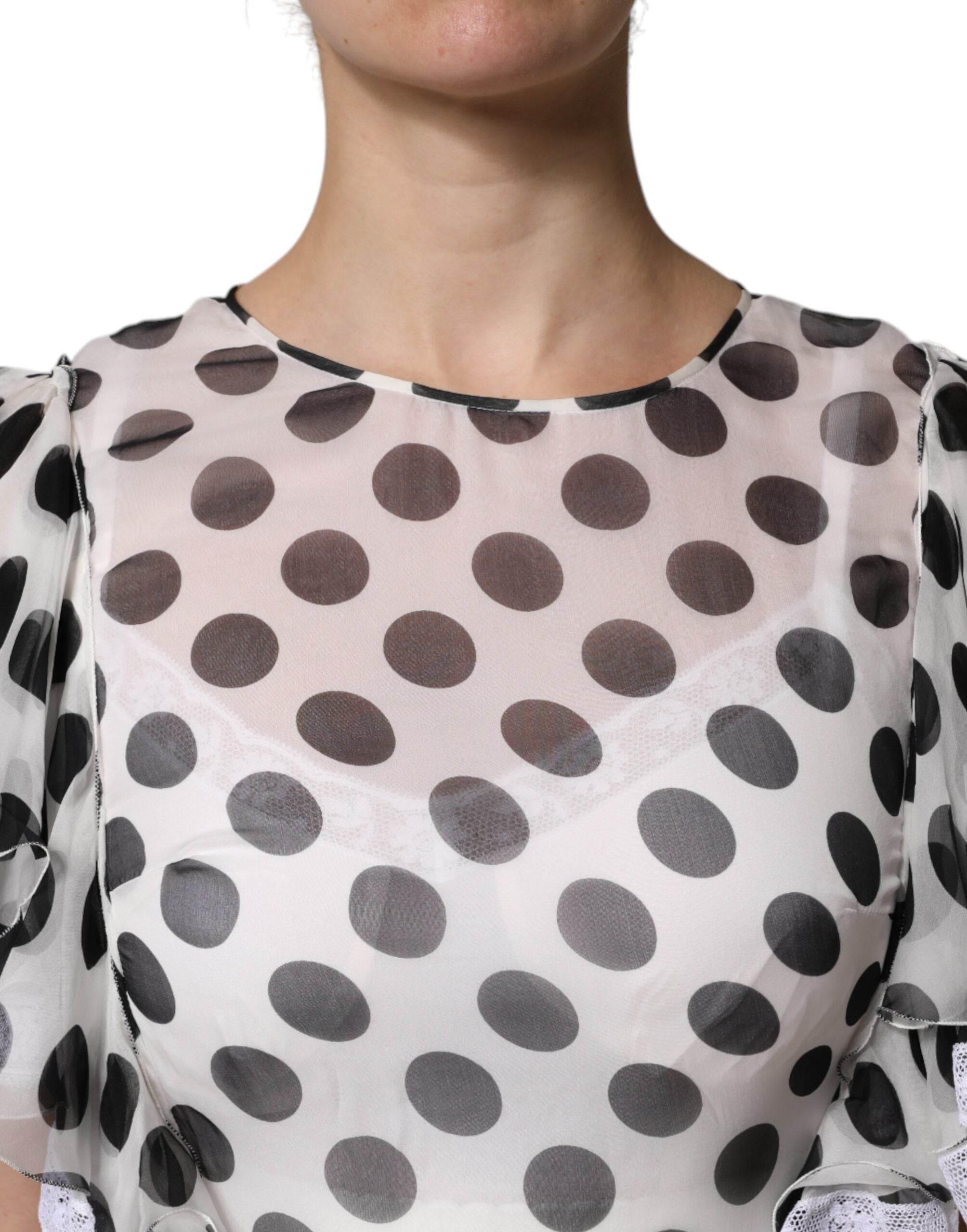 Dolce & Gabbana White Polka Dotted Silk Blend A-line Dress - Hilstor