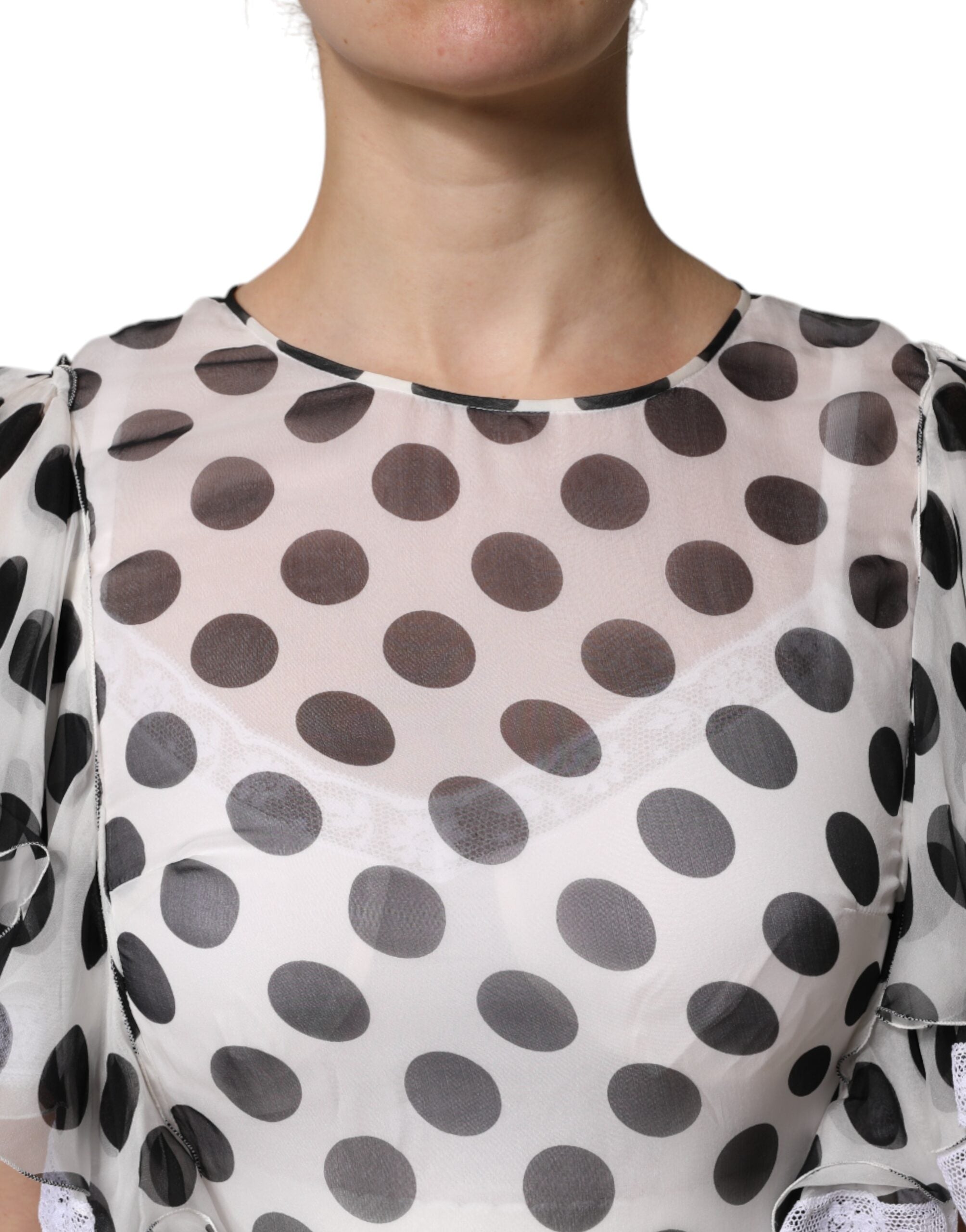 Dolce &amp; Gabbana White Polka Dotted Silk Blend A-line kjole