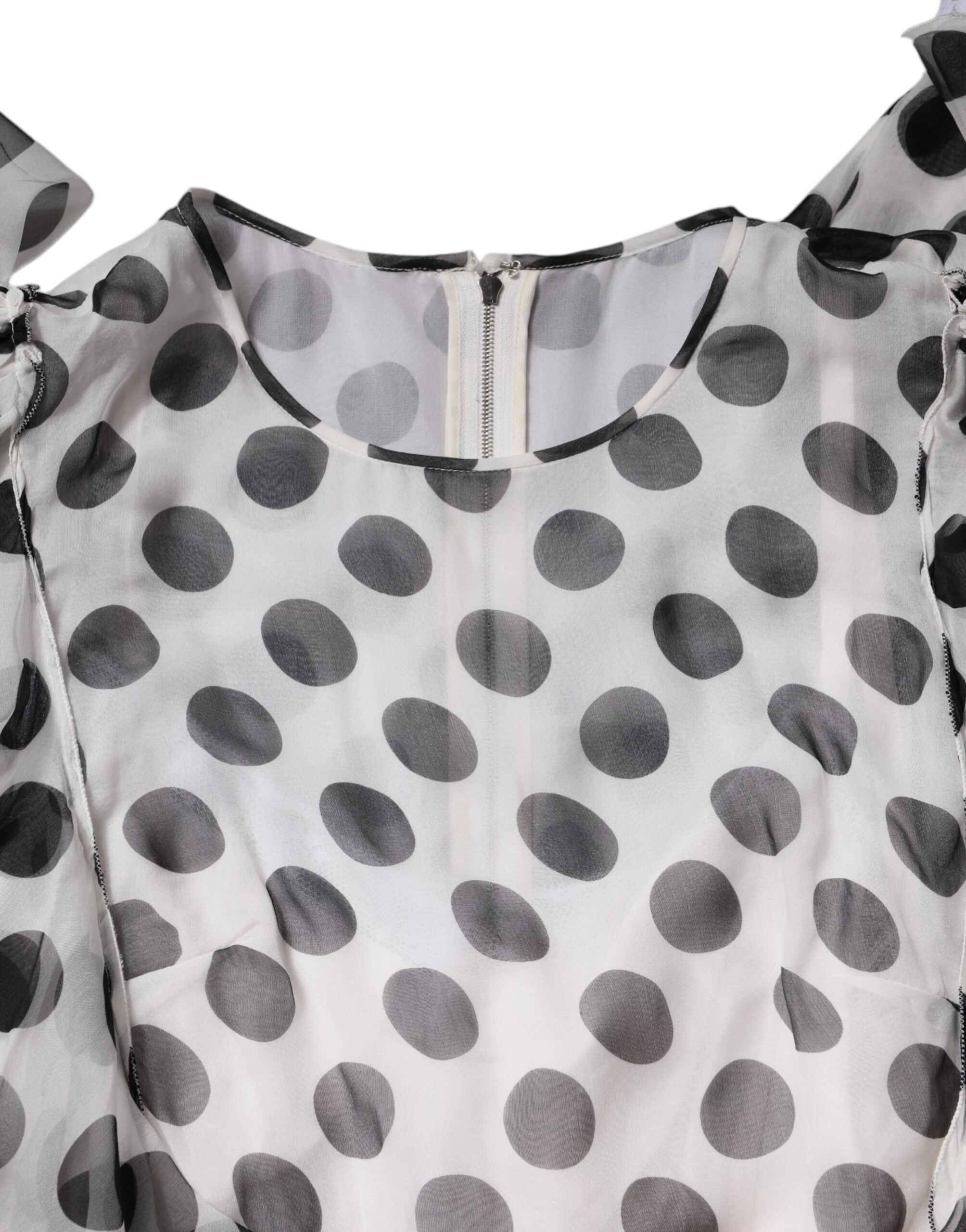 Dolce &amp; Gabbana White Polka Dotted Silk Blend A-line kjole