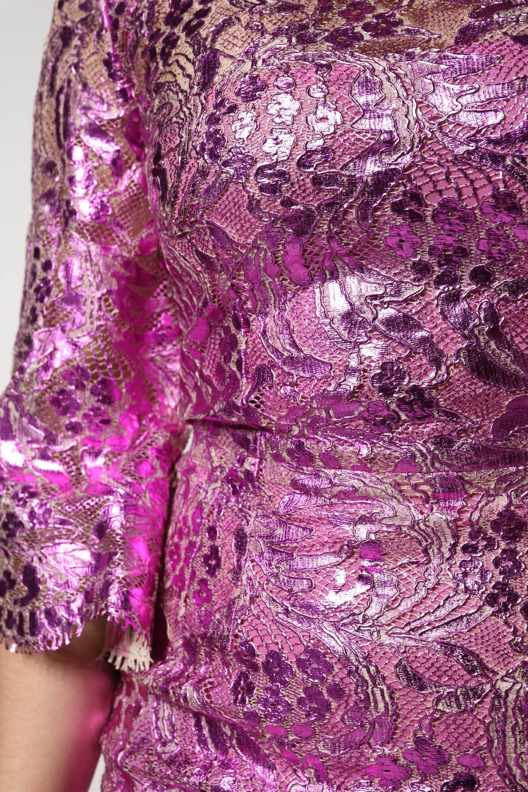 Dolce & Gabbana Metallic Fuchsia Floral Sheath Mini Dress - Hilstor