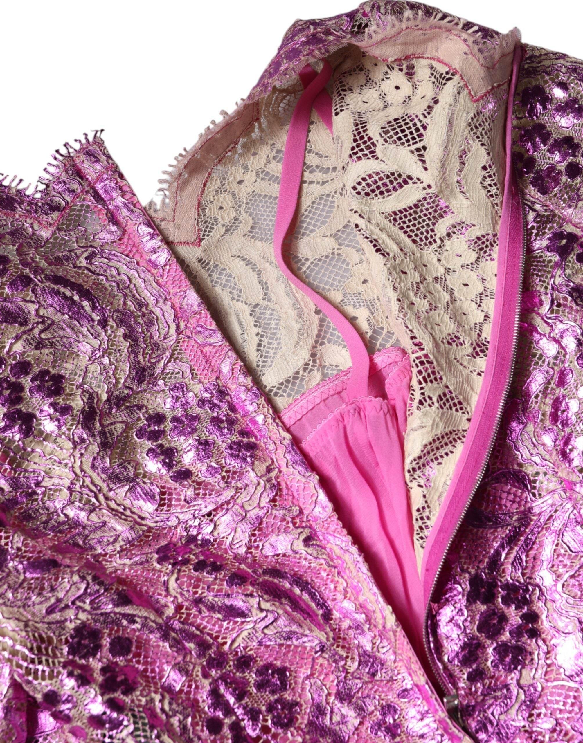 Dolce & Gabbana Metallic Fuchsia Floral Sheath Mini Dress - Hilstor