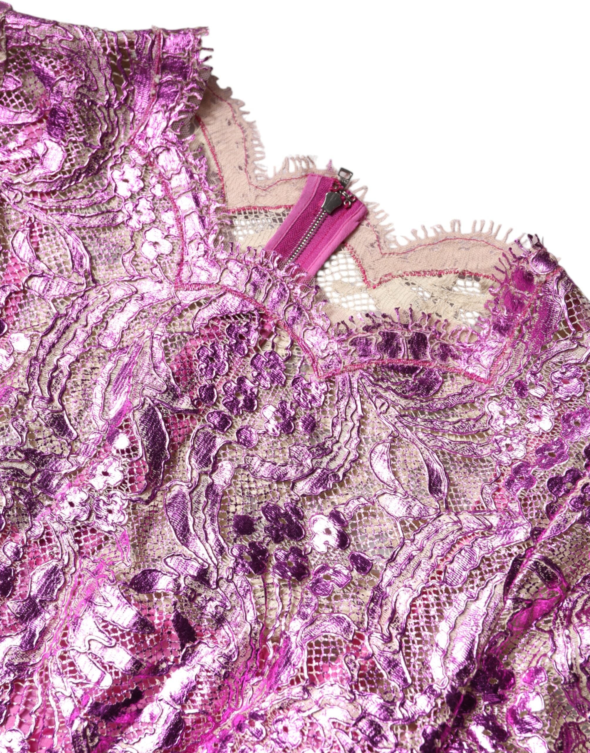 Dolce &amp; Gabbana Metallic Fuchsia Blommig Miniklänning