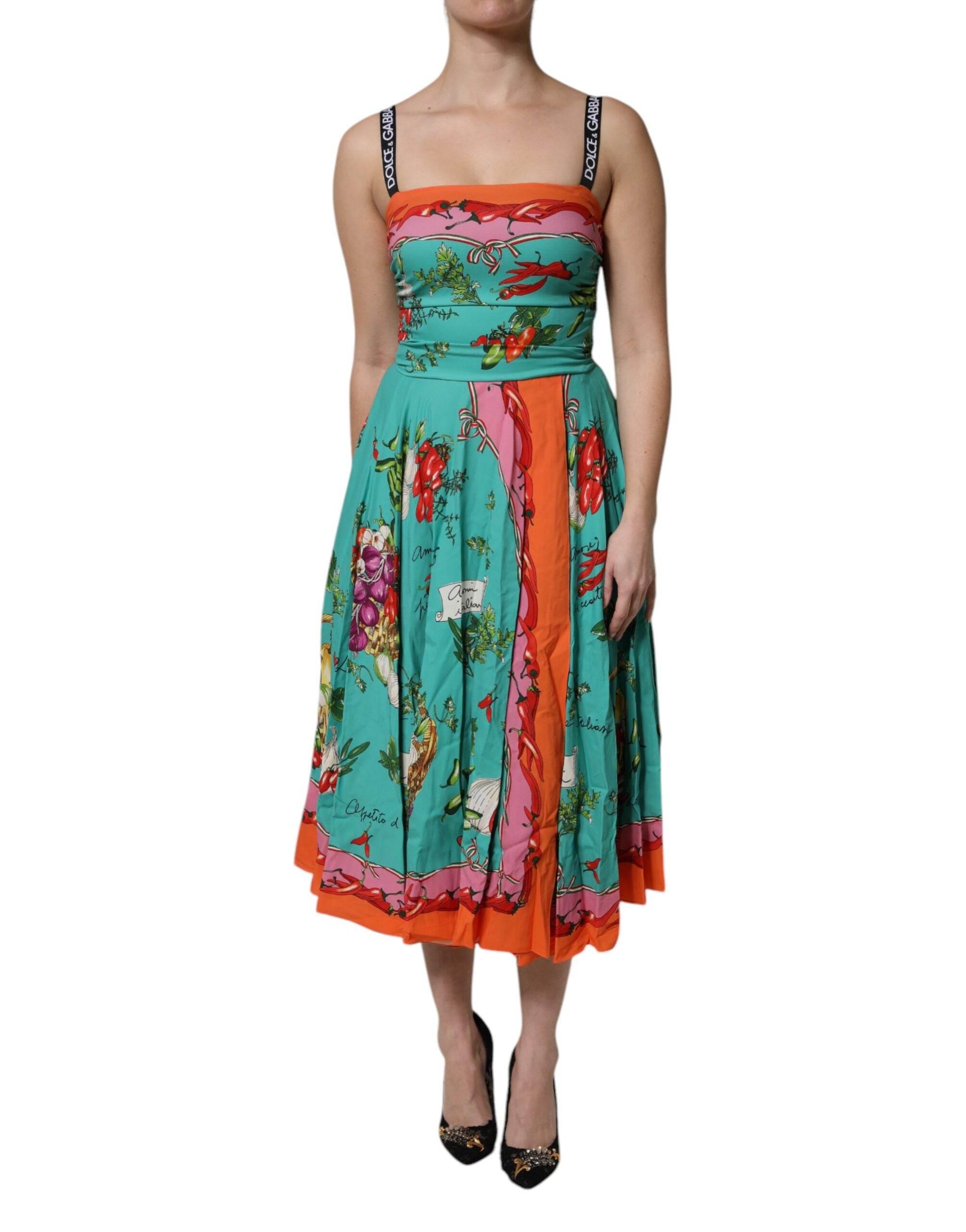 Dolce & Gabbana Multicolor Printed Silk Sleeveless Midi Dress - Hilstor