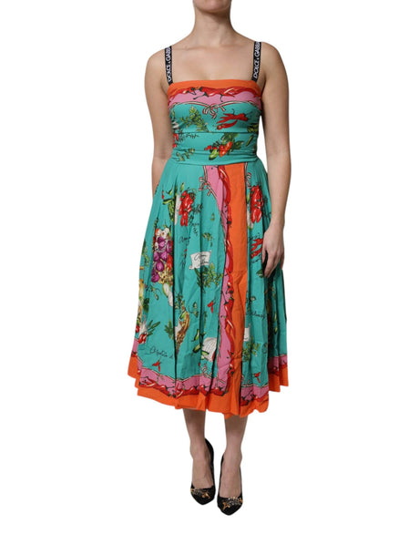 Dolce & Gabbana Multicolor Printed Silk Sleeveless Midi Dress - Hilstor