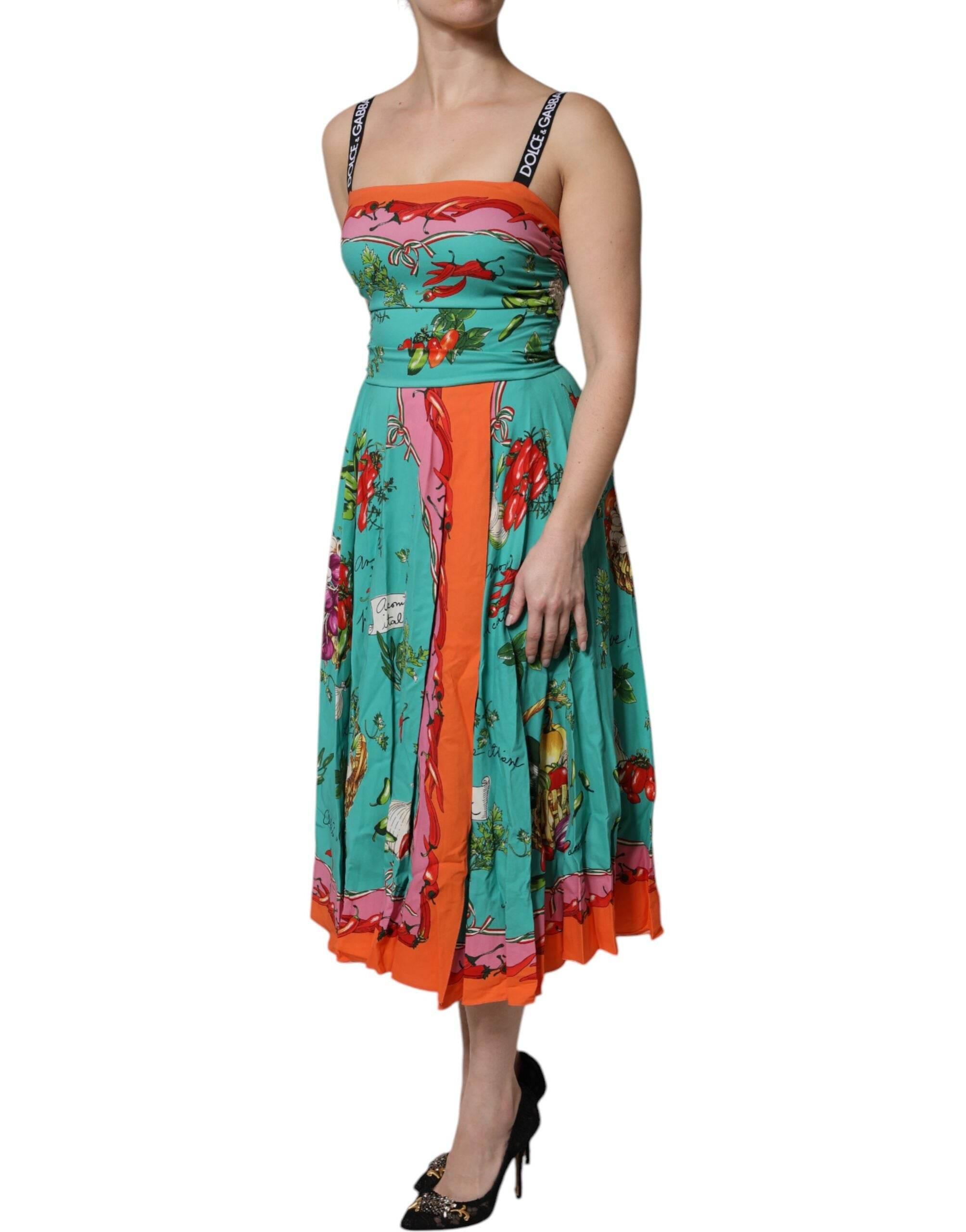 Dolce & Gabbana Multicolor Printed Silk Sleeveless Midi Dress - Hilstor