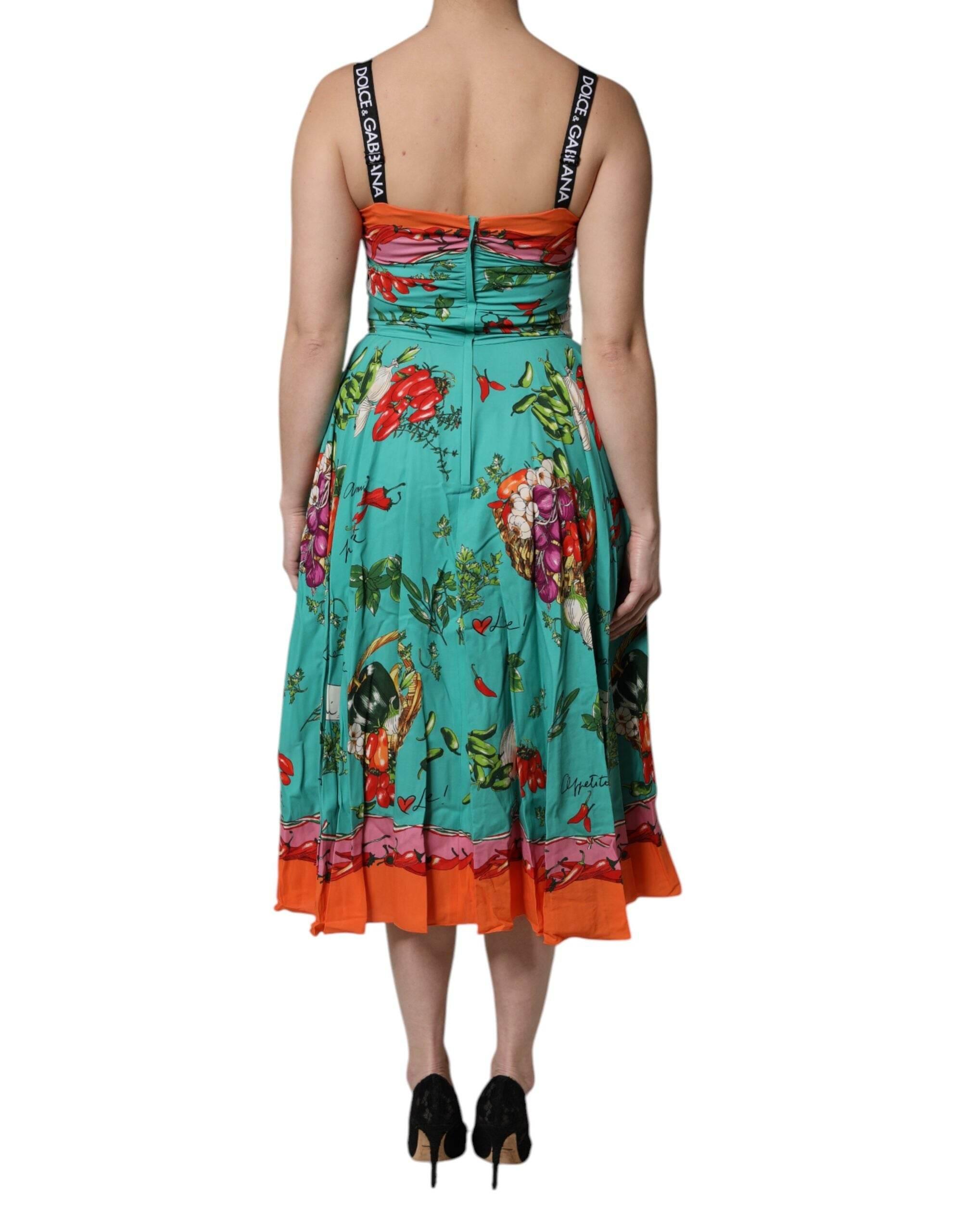 Dolce & Gabbana Multicolor Printed Silk Sleeveless Midi Dress - Hilstor