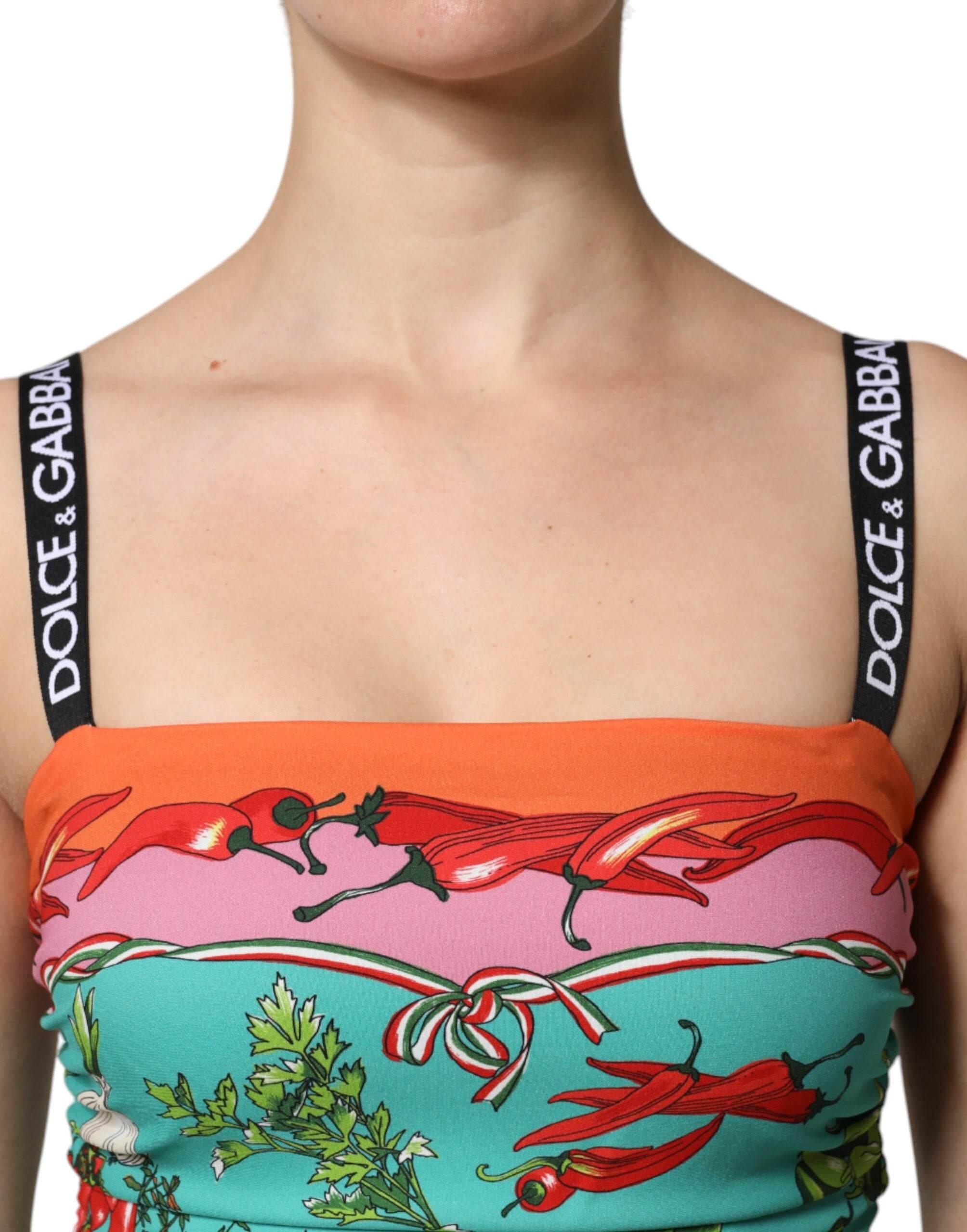 Dolce & Gabbana Multicolor Printed Silk Sleeveless Midi Dress - Hilstor
