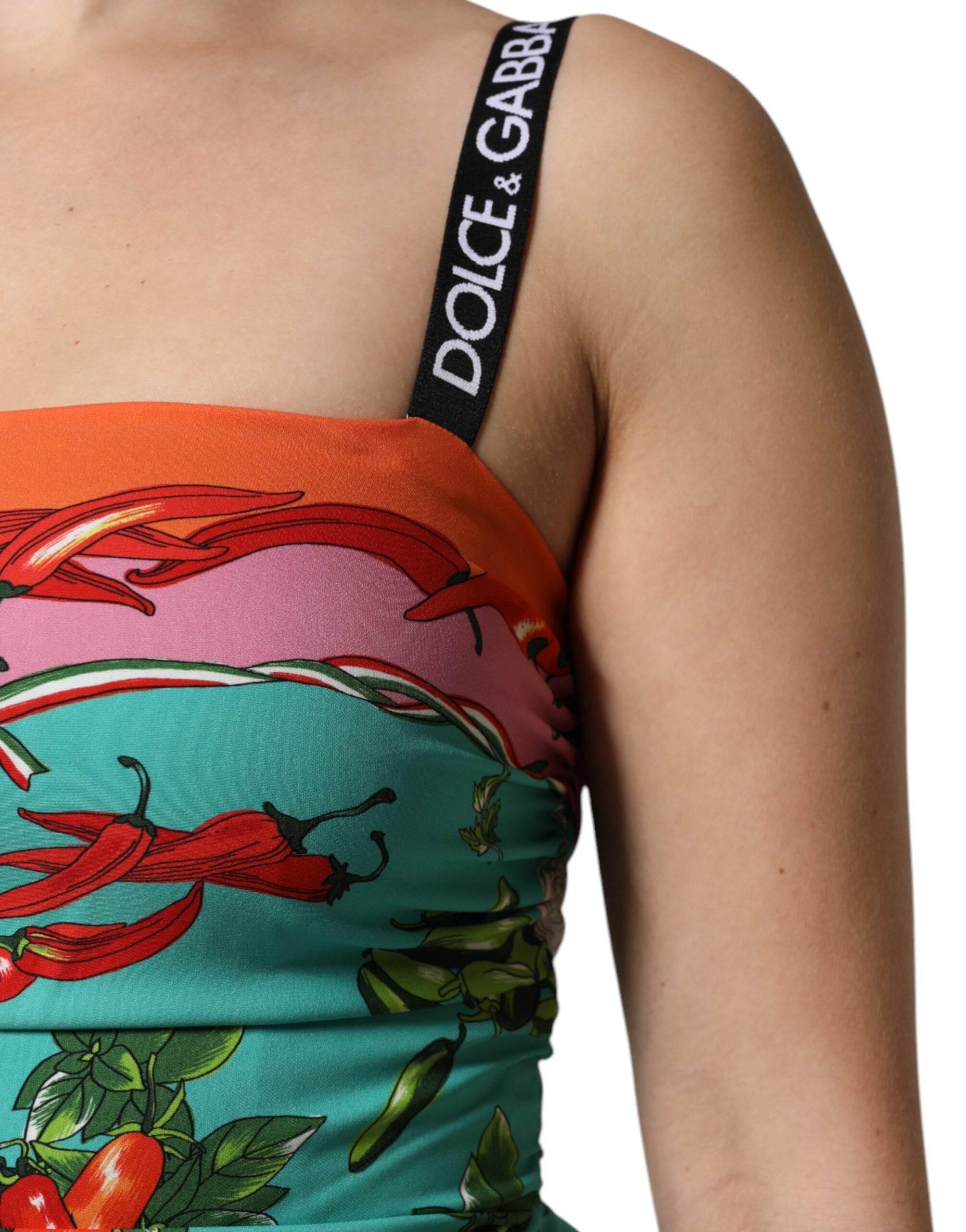 Dolce & Gabbana Multicolor Printed Silk Sleeveless Midi Dress - Hilstor