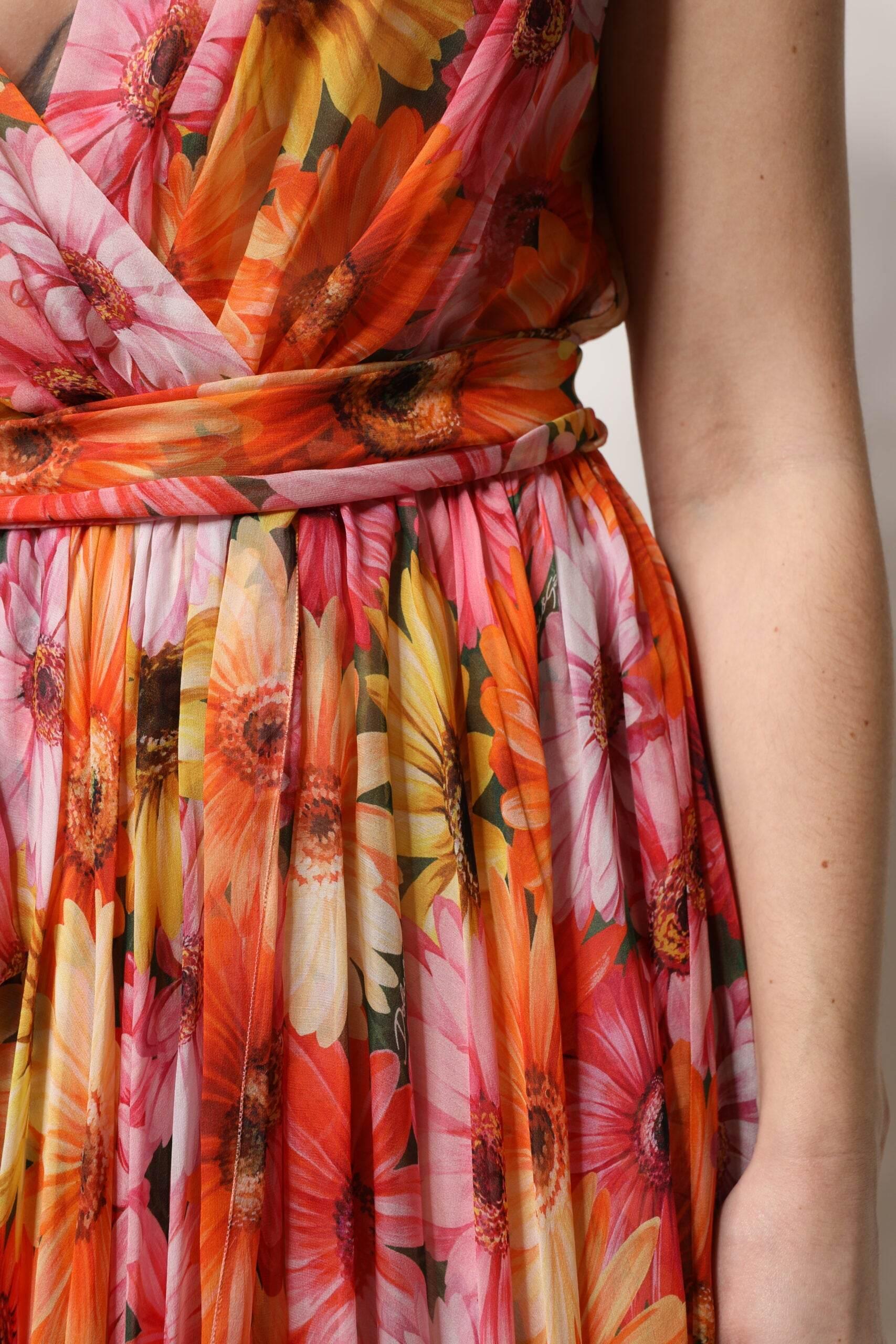 Dolce & Gabbana Multicolor Floral Silk V-neck Chiffon Dress - Hilstor