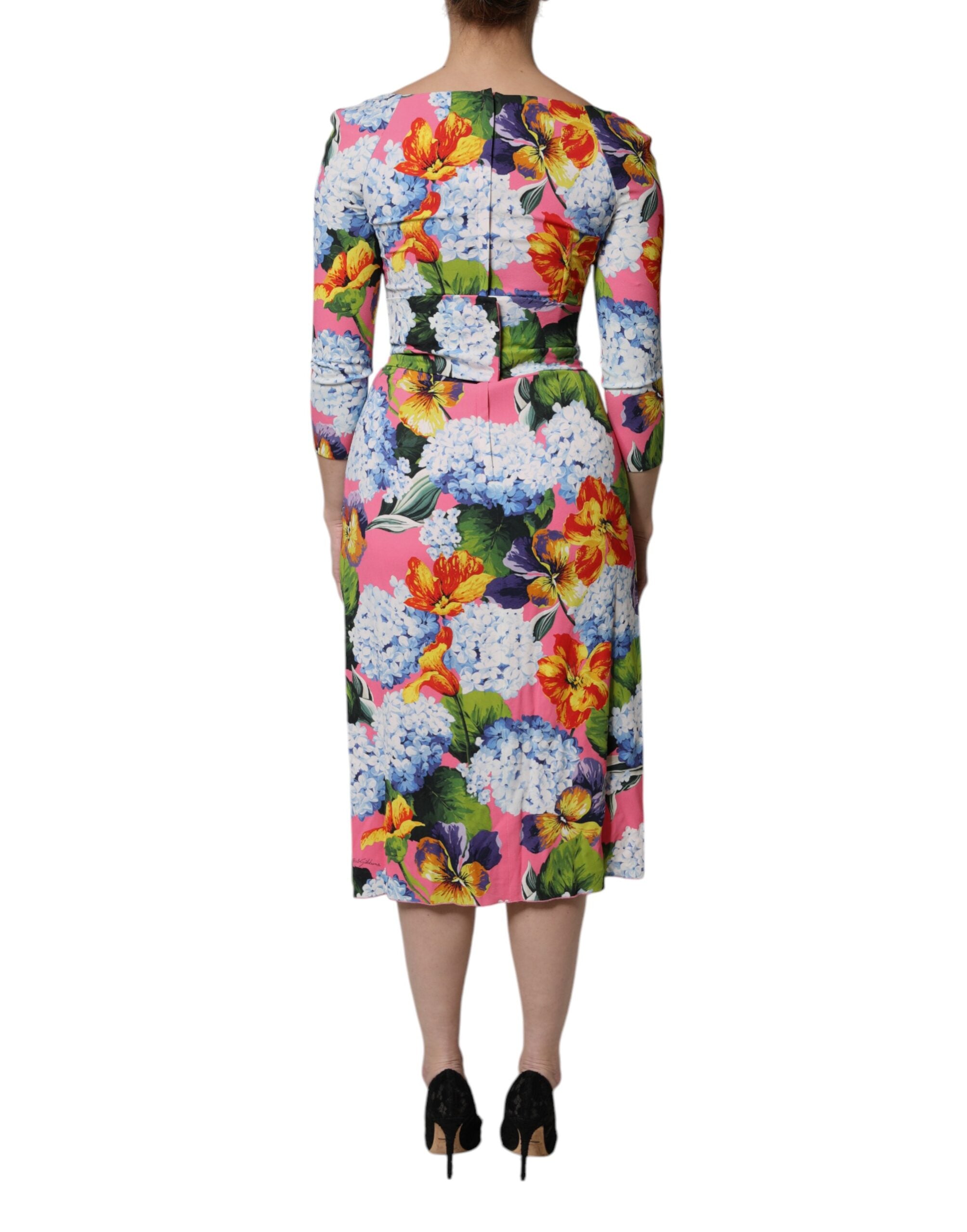 Dolce & Gabbana Multicolor Floral Side Slit Midi Dress