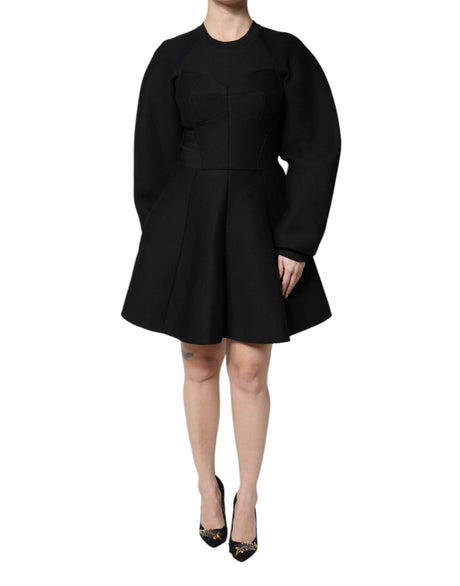 Dolce & Gabbana Black Cotton Long Sleeves A-line Mini Dress - Hilstor