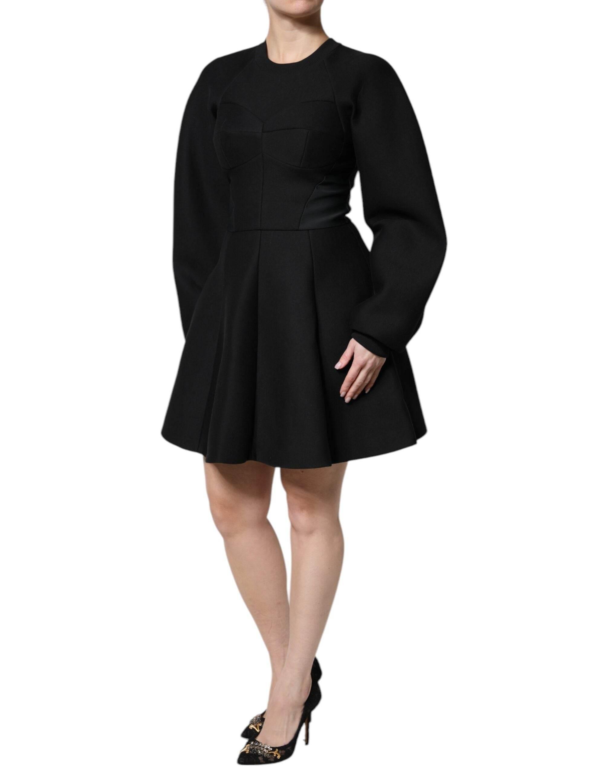 Dolce & Gabbana Black Cotton Long Sleeves A-line Mini Dress - Hilstor