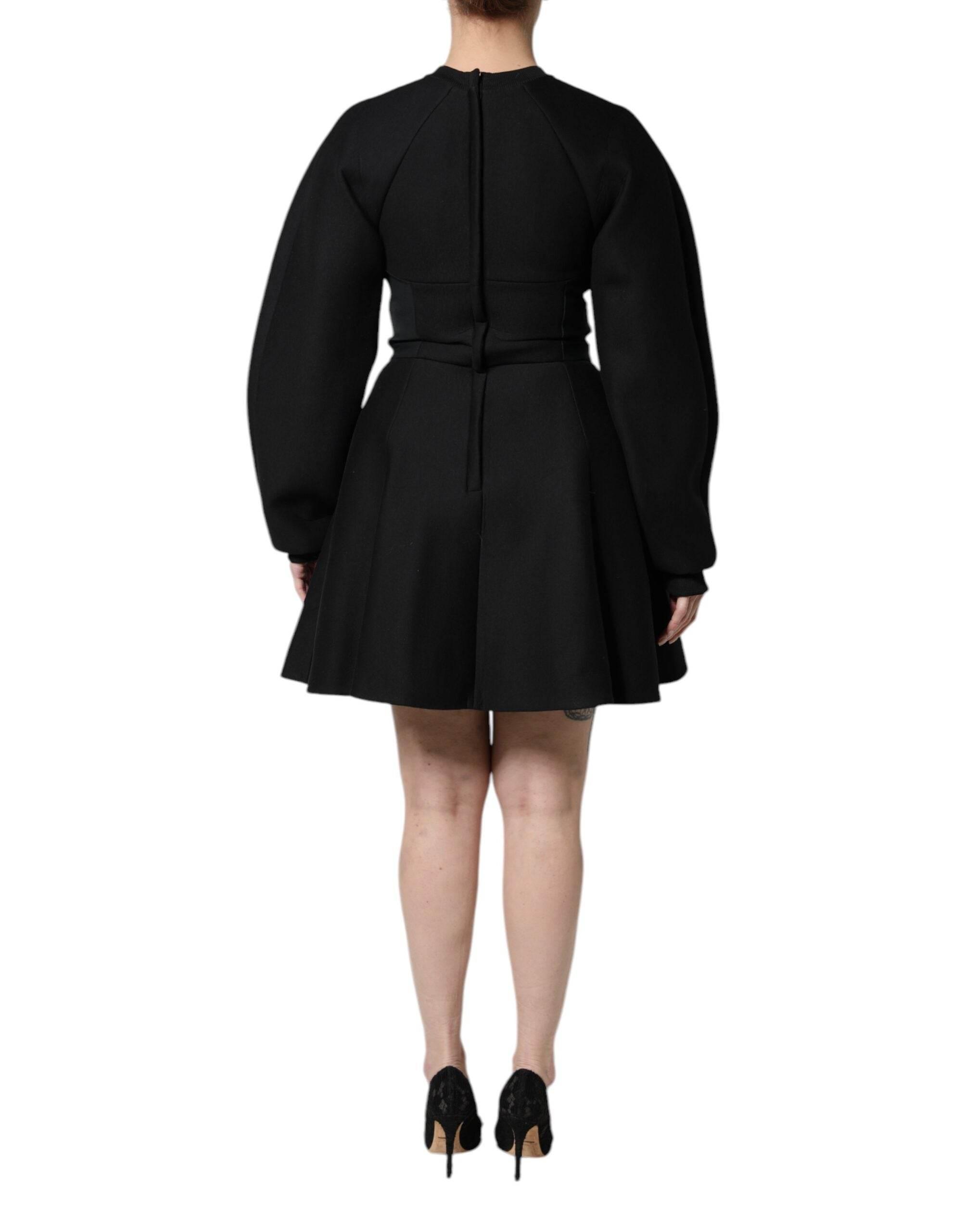 Dolce & Gabbana Black Cotton Long Sleeves A-line Mini Dress - Hilstor