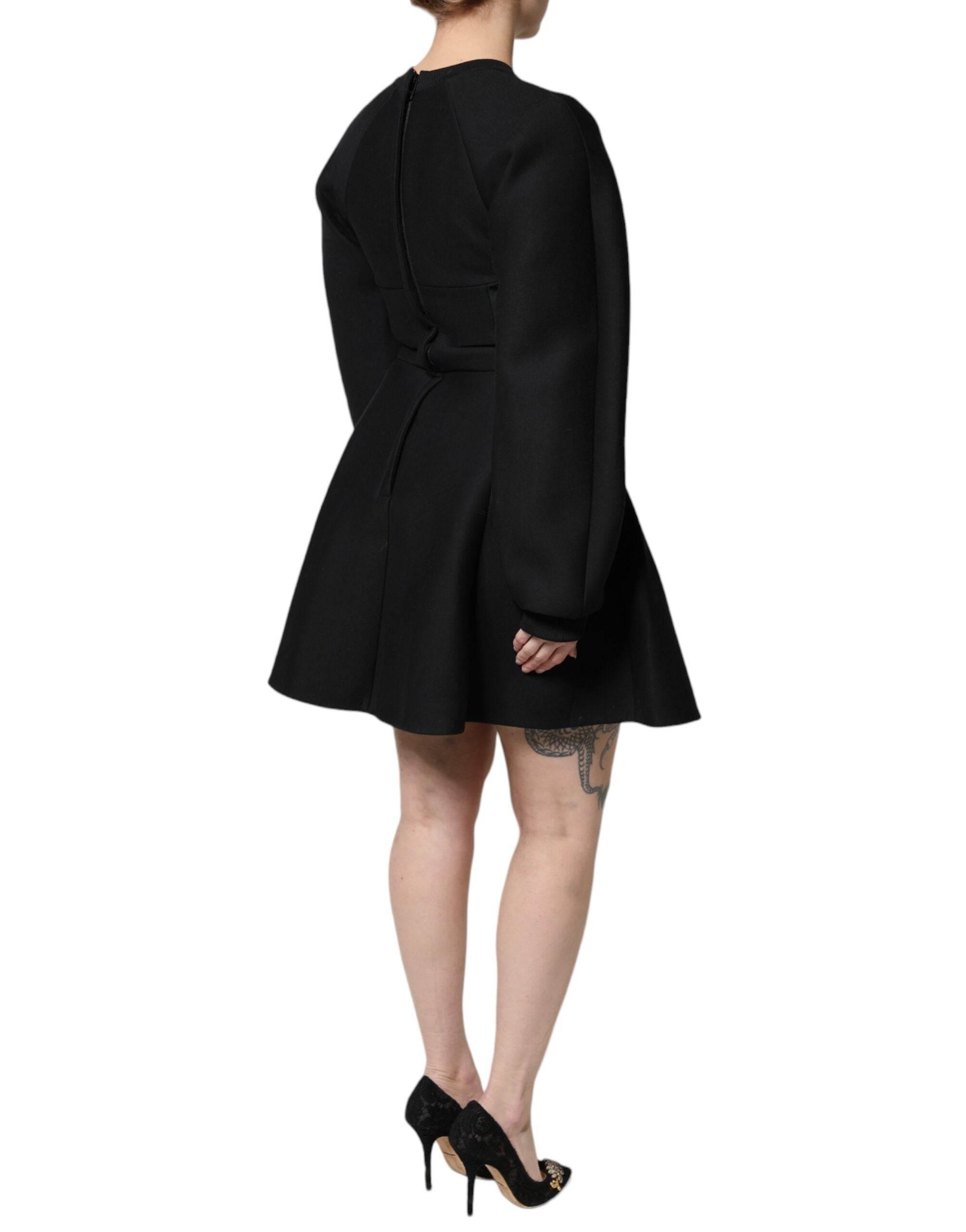 Dolce & Gabbana Black Cotton Long Sleeves A-line Mini Dress - Hilstor