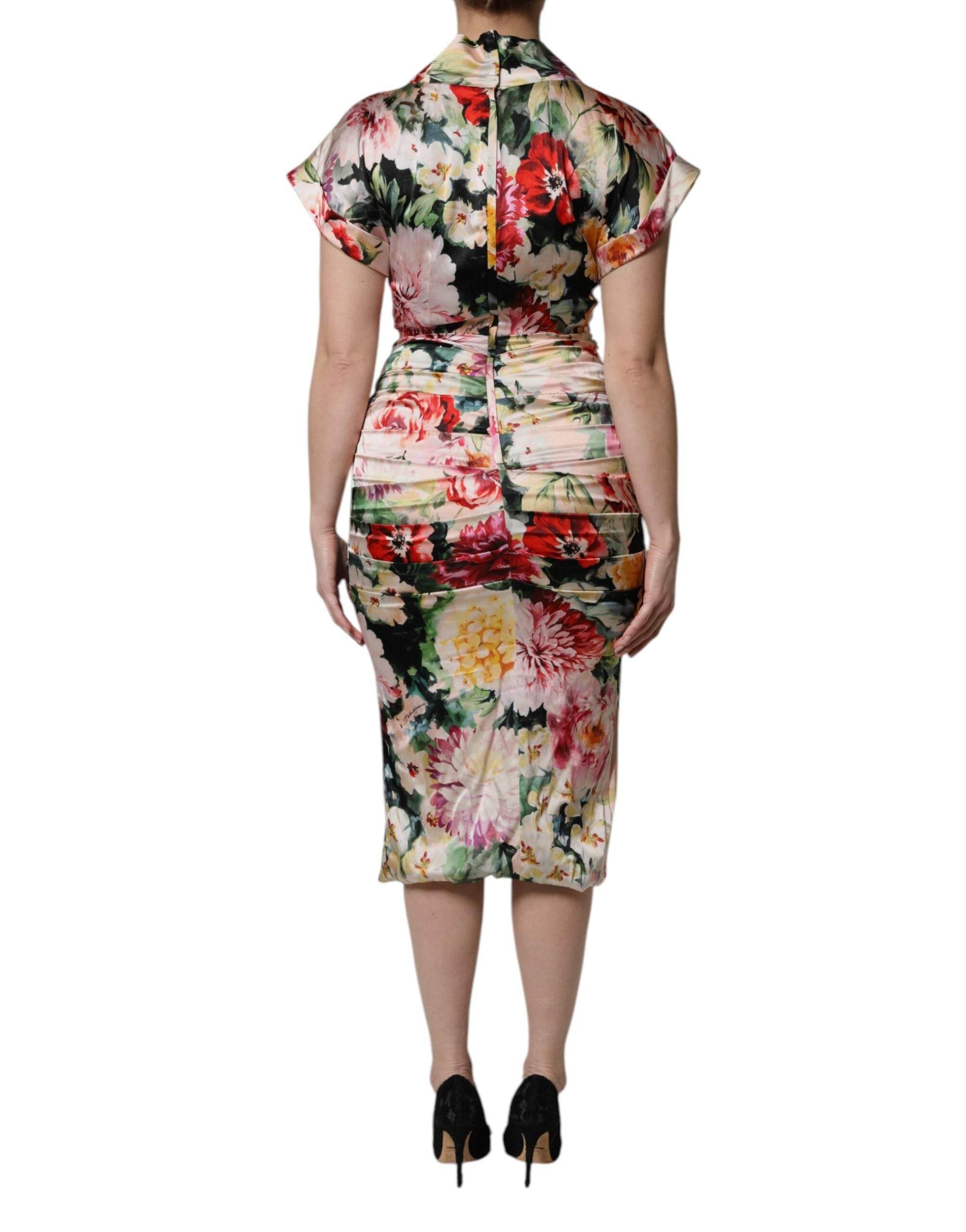 Dolce & Gabbana Multicolor Floral Short Sleeves Sheath Midi Dress - Hilstor