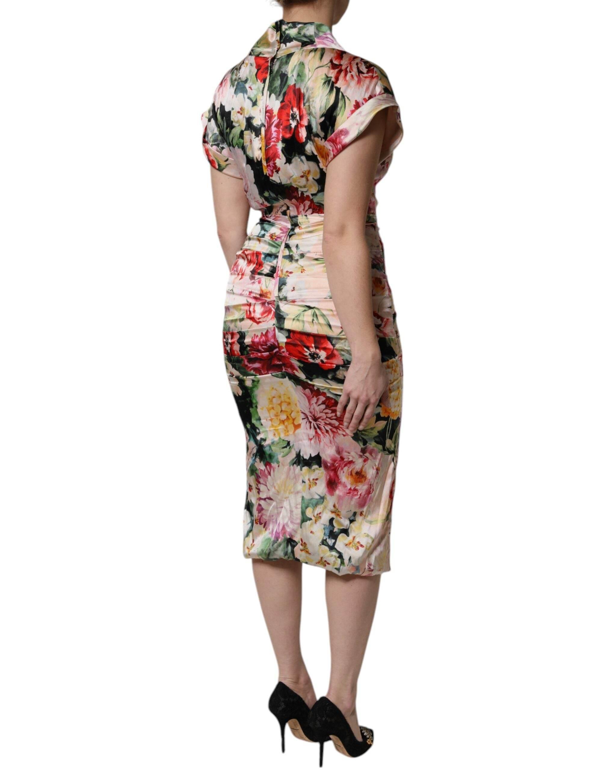 Dolce & Gabbana Multicolor Floral Short Sleeves Sheath Midi Dress - Hilstor