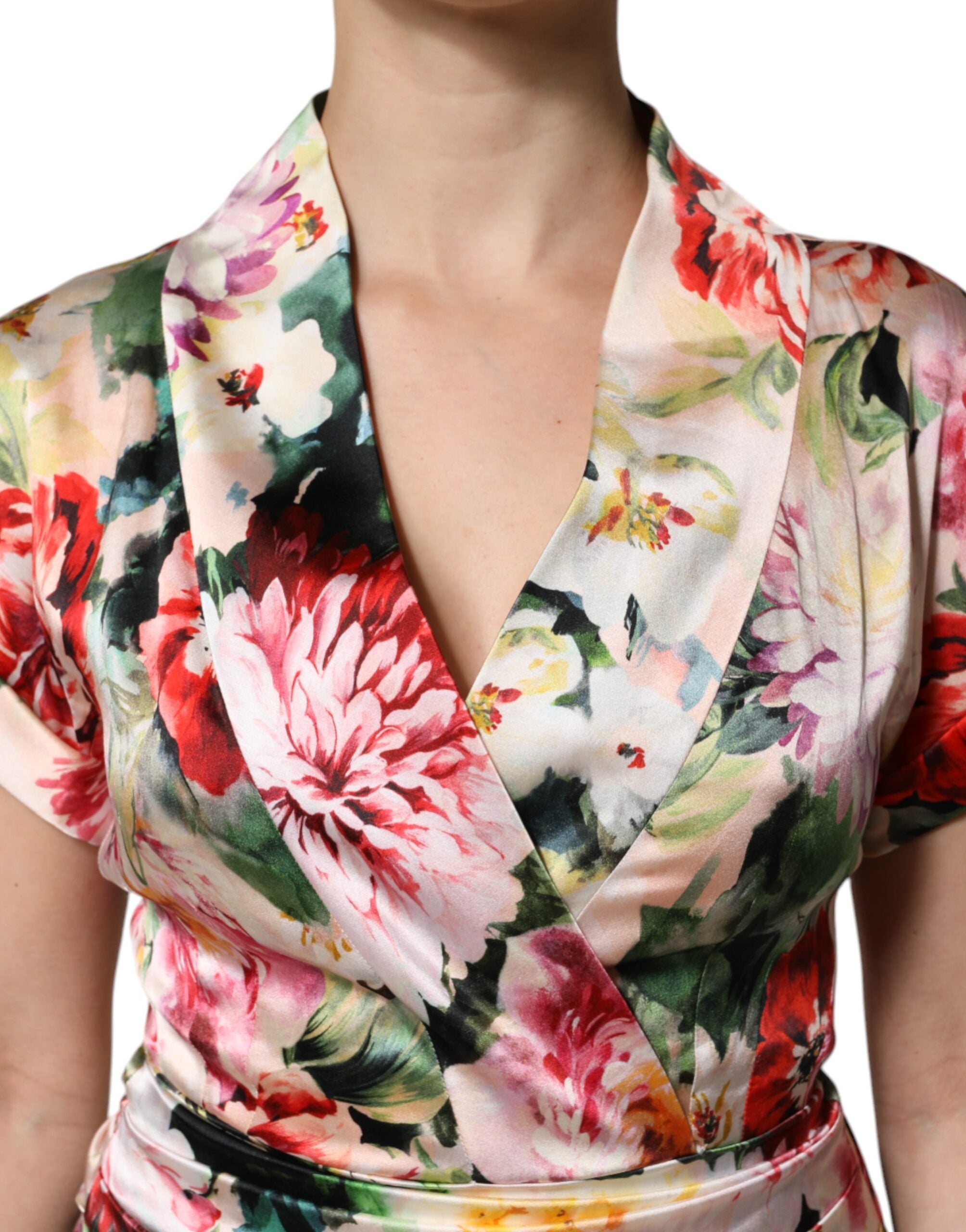 Dolce &amp; Gabbana Multifärgad Blommig Kortärmad Midiklänning