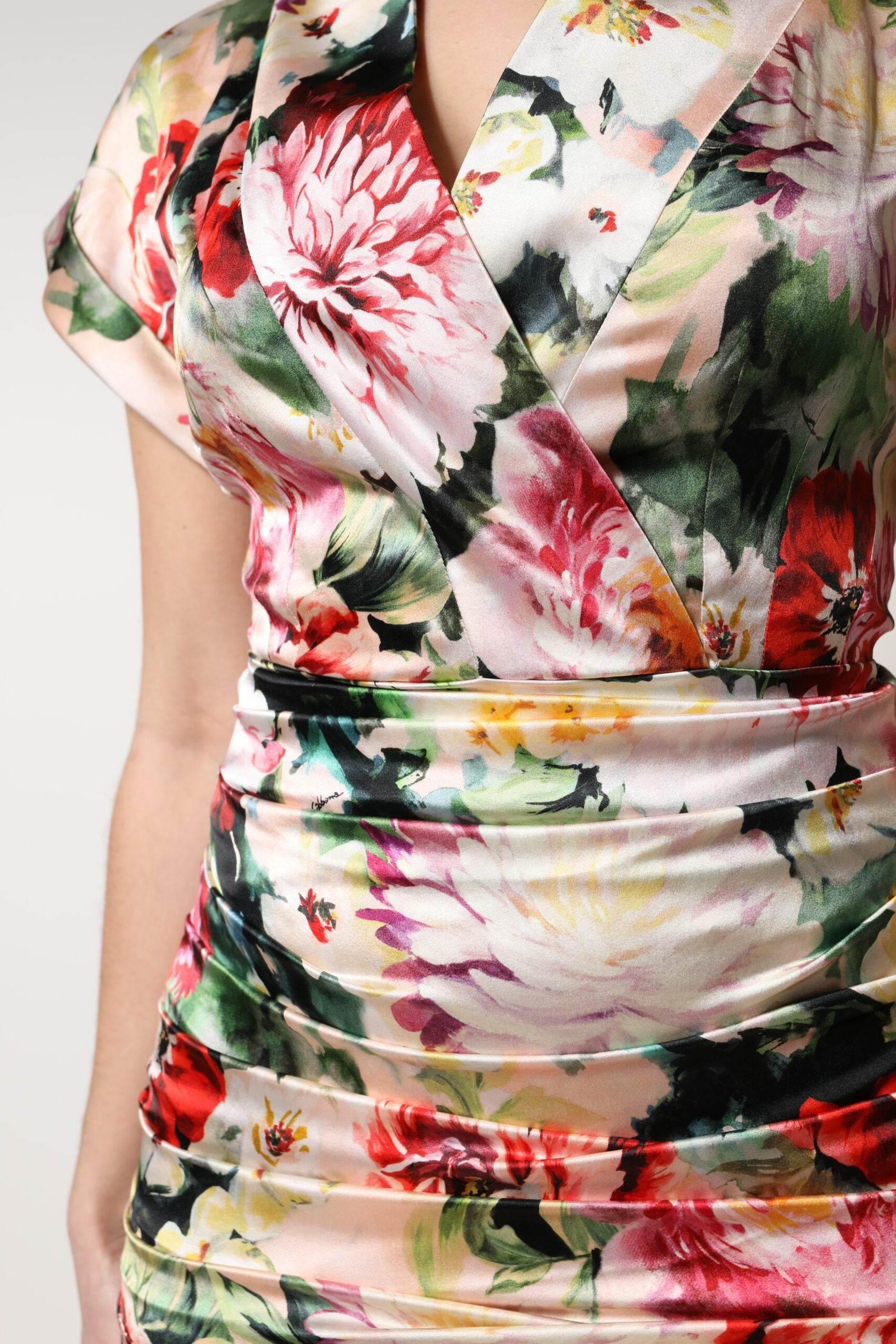 Dolce & Gabbana Multicolor Floral Short Sleeves Sheath Midi Dress - Hilstor