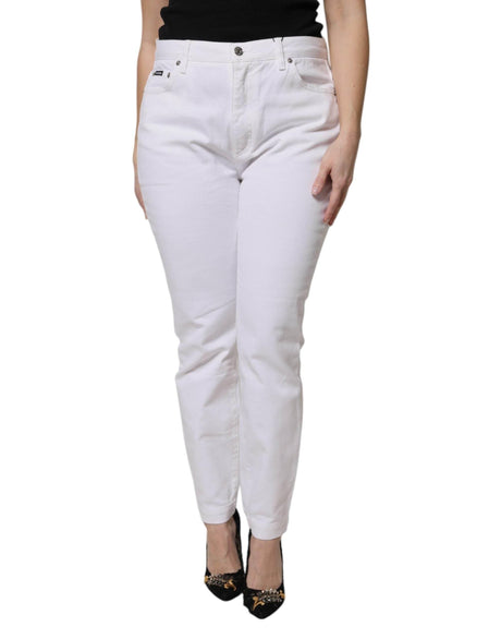 Dolce & Gabbana White Cotton Mid Waist Skinny Denim Jeans - Hilstor