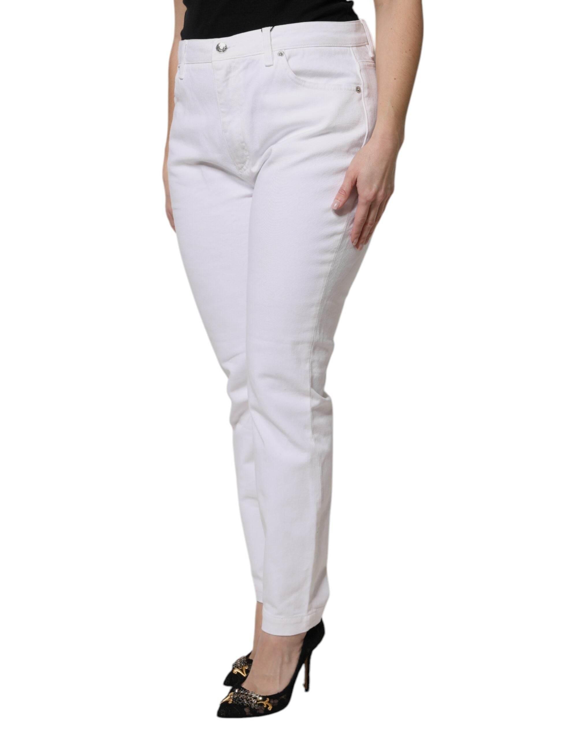 Dolce & Gabbana White Cotton Mid Waist Skinny Denim Jeans - Hilstor