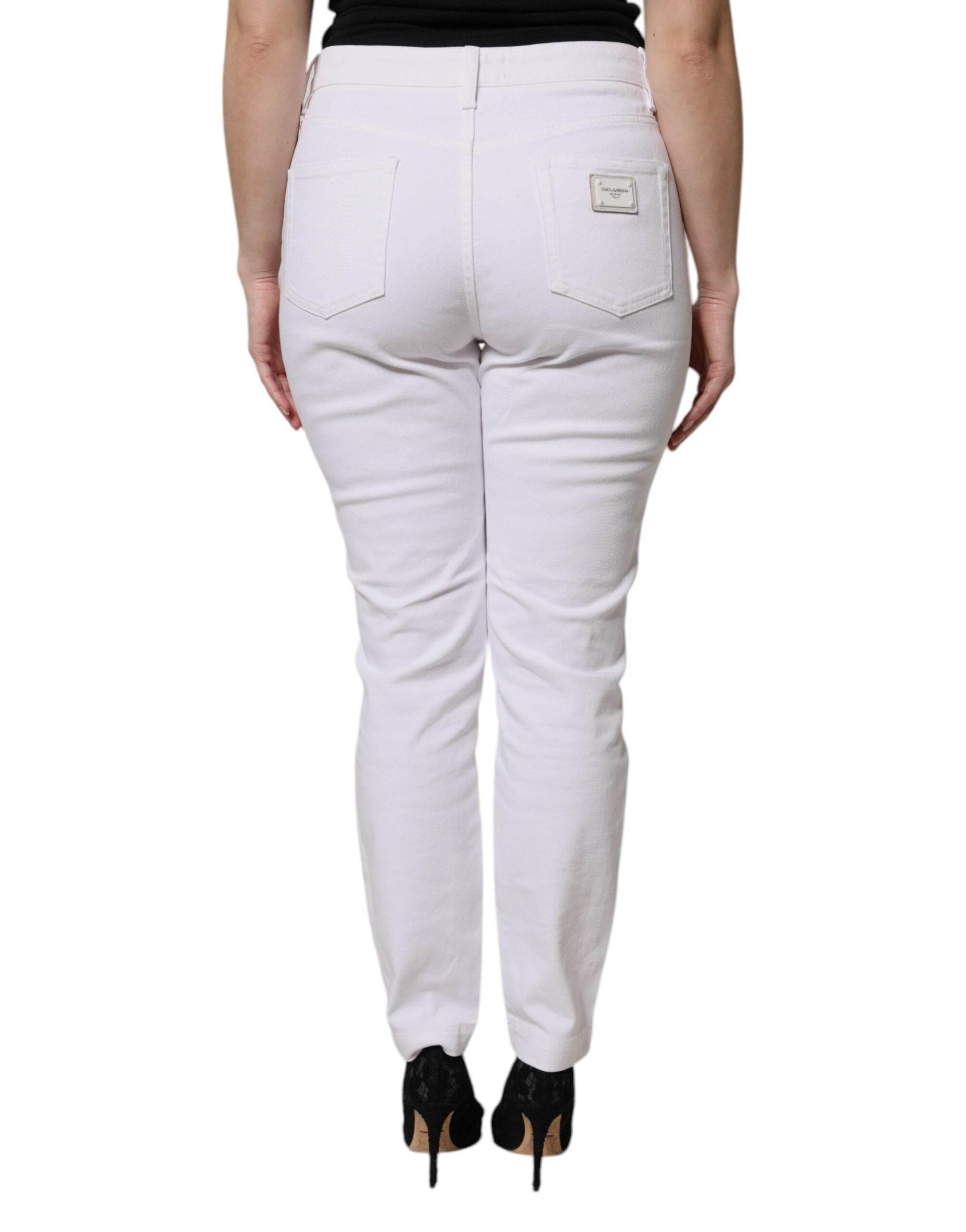 Dolce & Gabbana White Cotton Mid Waist Skinny Denim Jeans - Hilstor