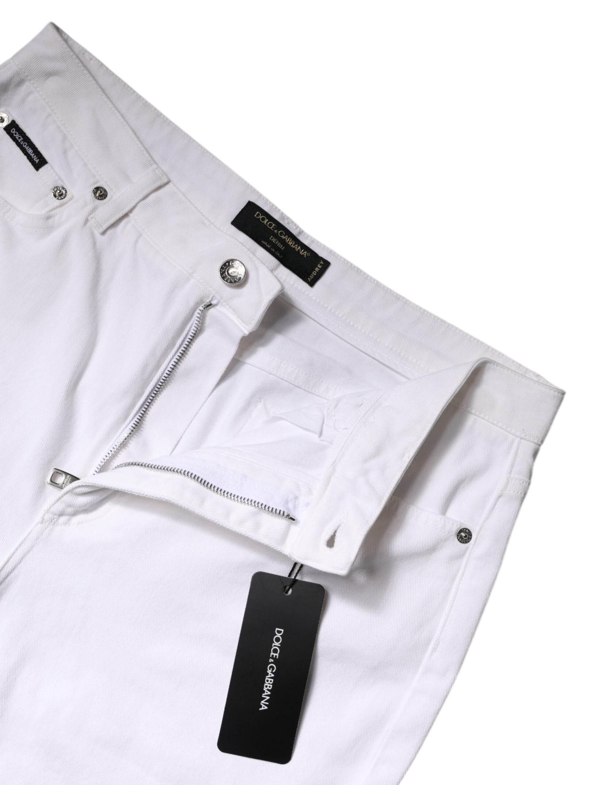 Dolce & Gabbana White Cotton Mid Waist Skinny Denim Jeans - Hilstor