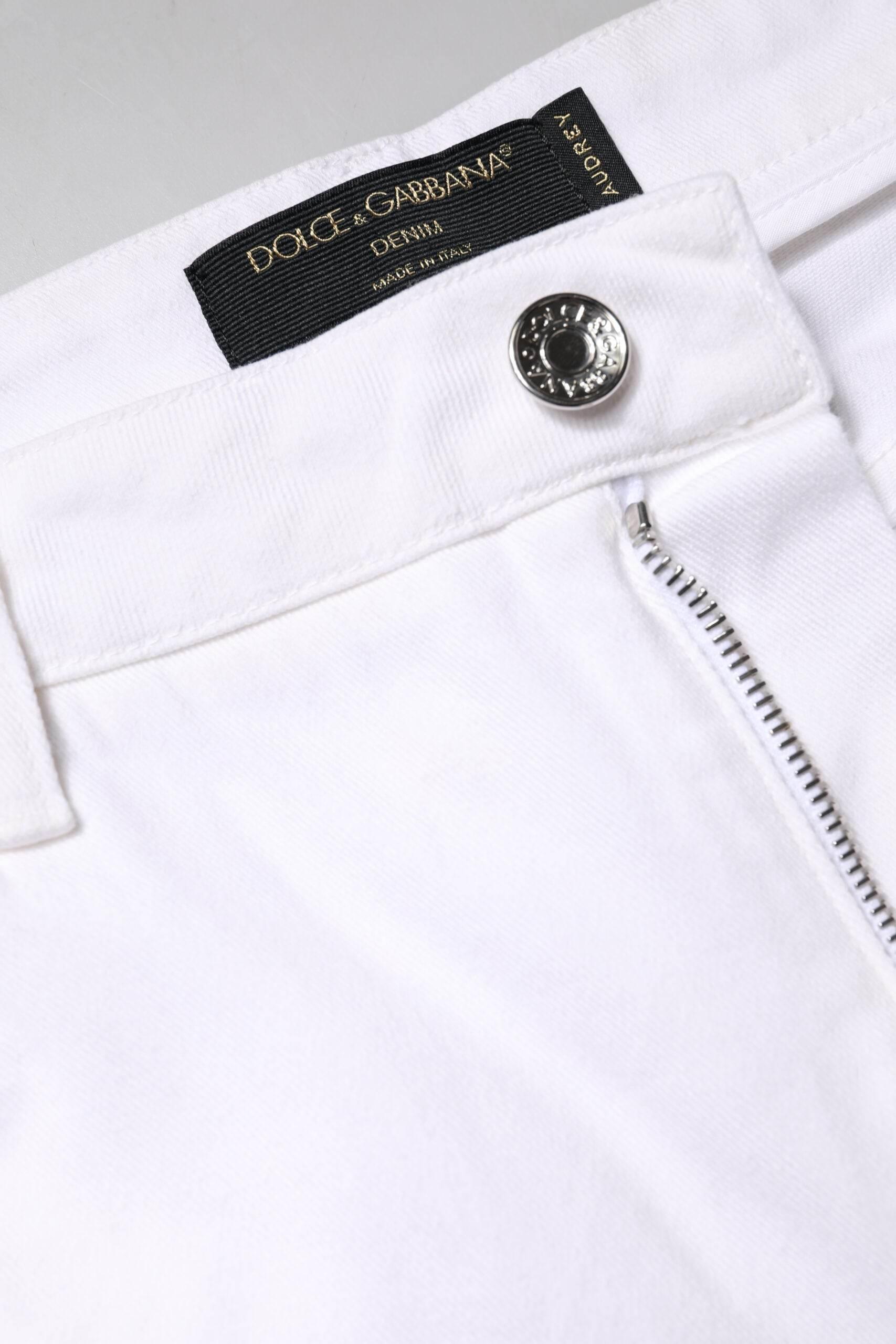 Dolce & Gabbana White Cotton Mid Waist Skinny Denim Jeans - Hilstor