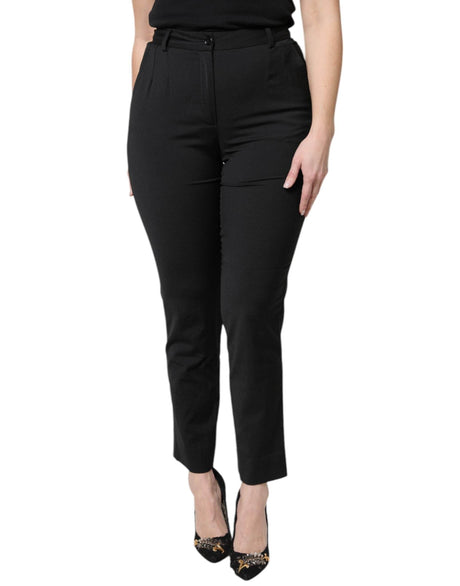 Dolce & Gabbana Black Polyester High Waist Slim Pants - Hilstor