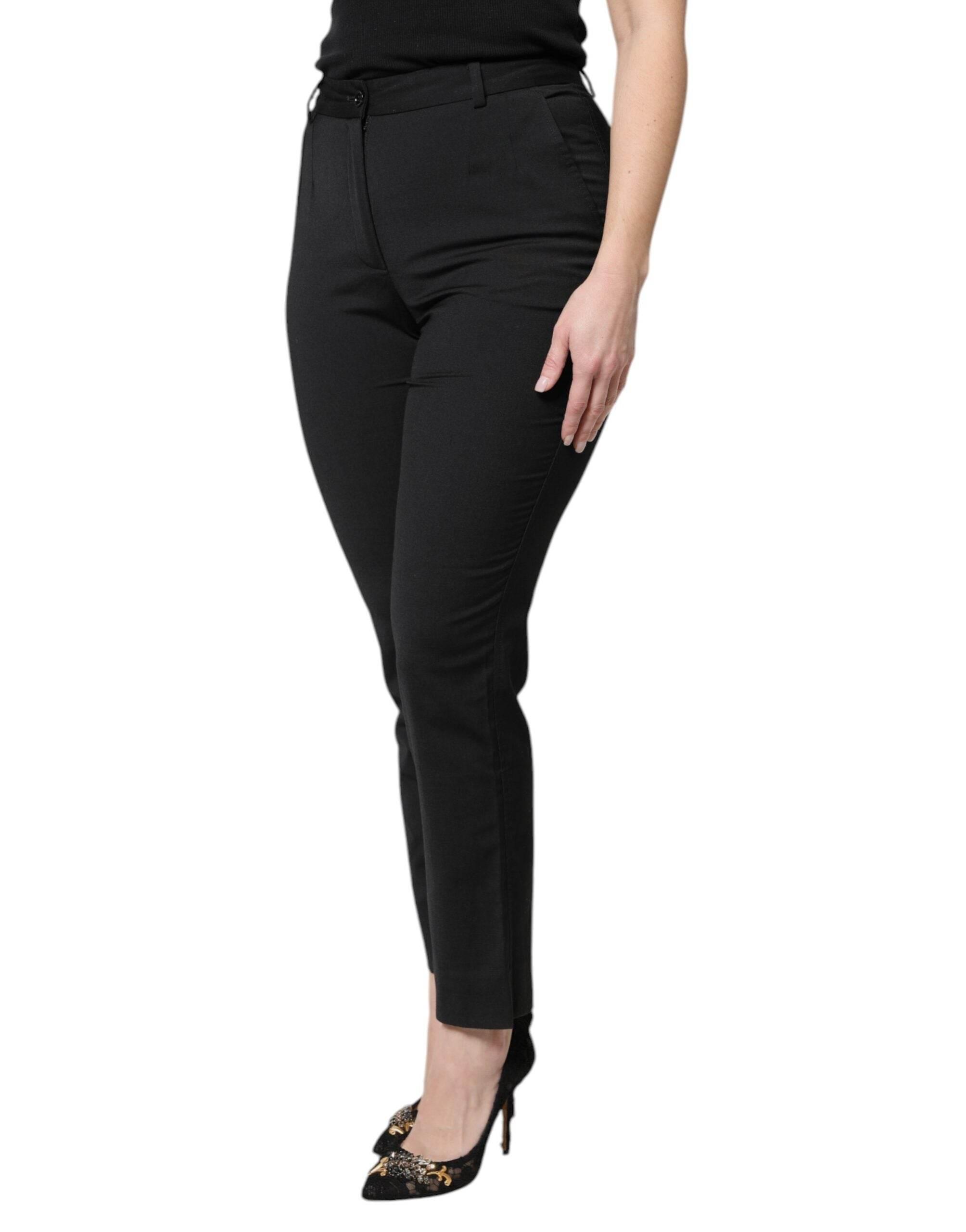 Dolce & Gabbana Black Polyester High Waist Slim Pants - Hilstor