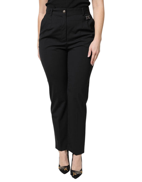 Dolce & Gabbana Black Polyester High Waist Dress Pants - Hilstor