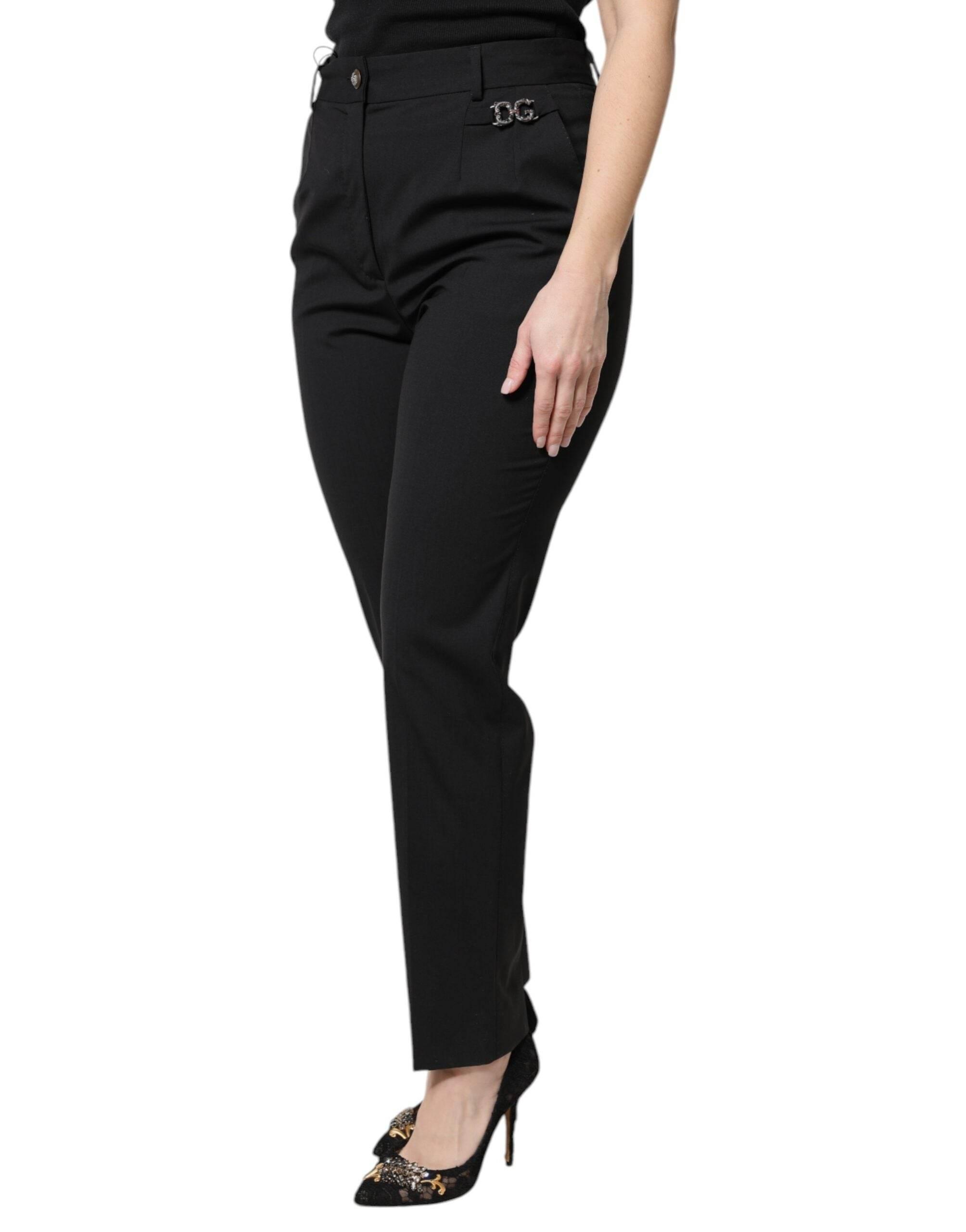 Dolce & Gabbana Black Polyester High Waist Dress Pants - Hilstor