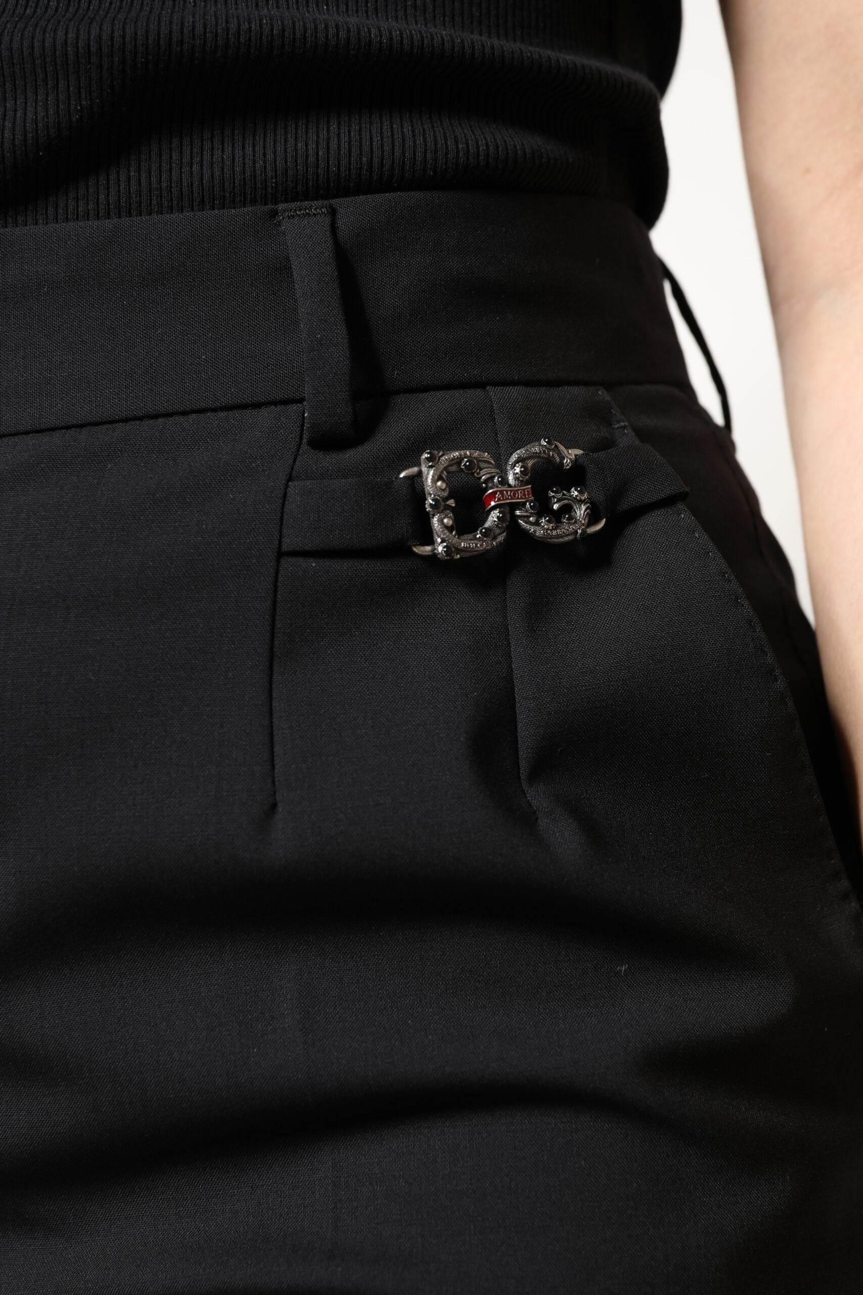 Dolce & Gabbana Black Polyester High Waist Dress Pants - Hilstor